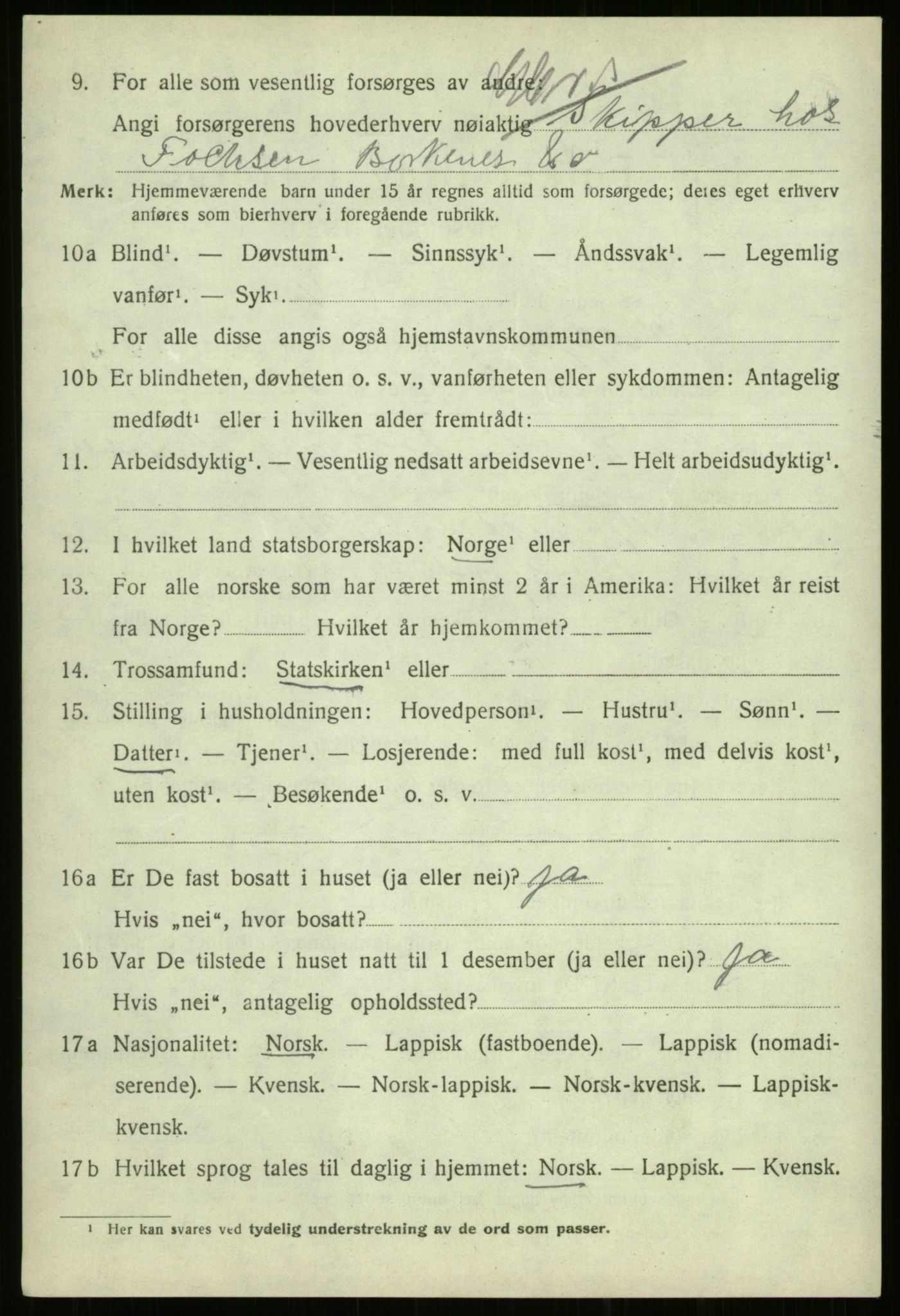 SATØ, 1920 census for Kvæfjord, 1920, p. 3140