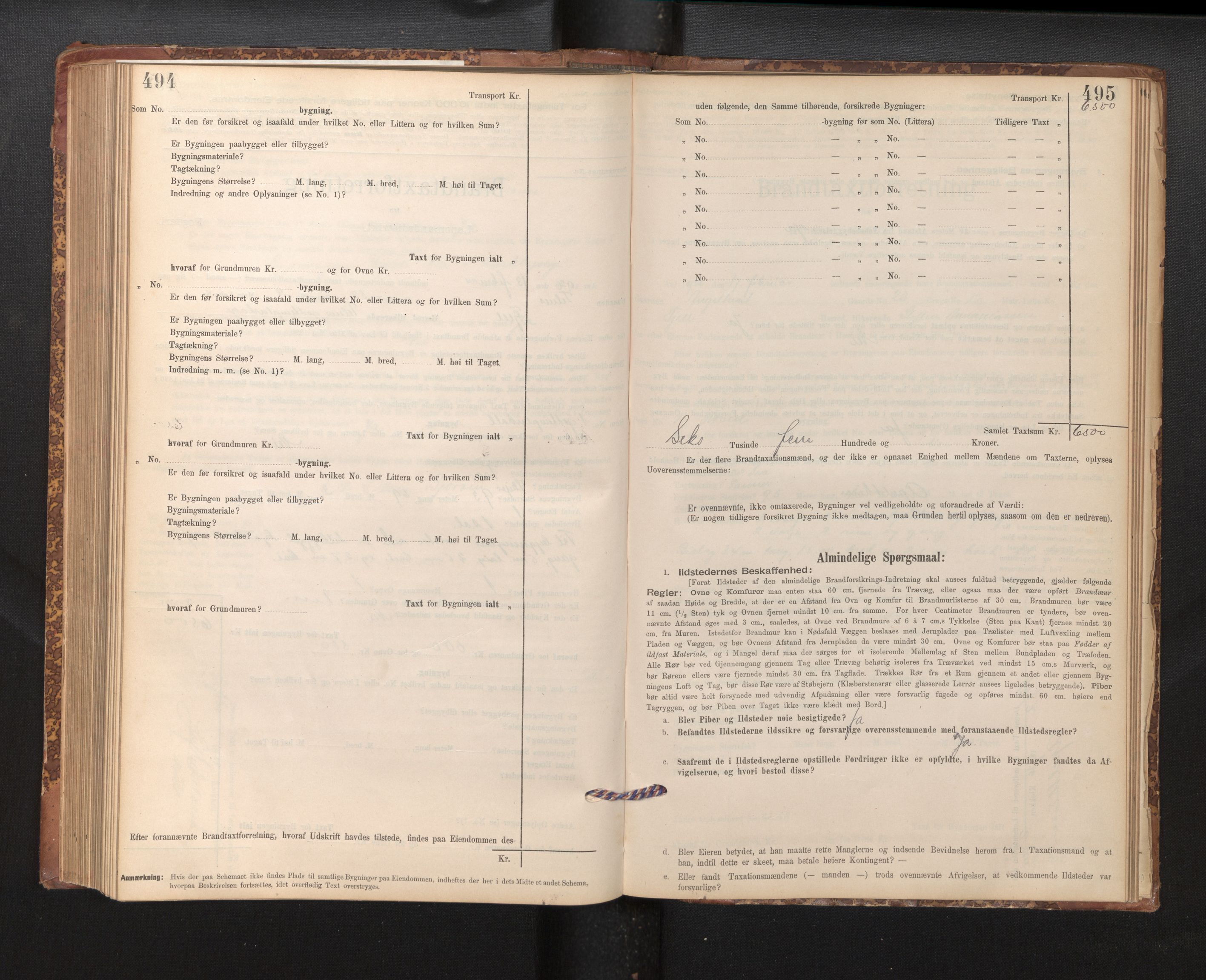Lensmannen i Fjell, AV/SAB-A-32301/0012/L0005: Branntakstprotokoll, skjematakst, 1895-1931, p. 494-495