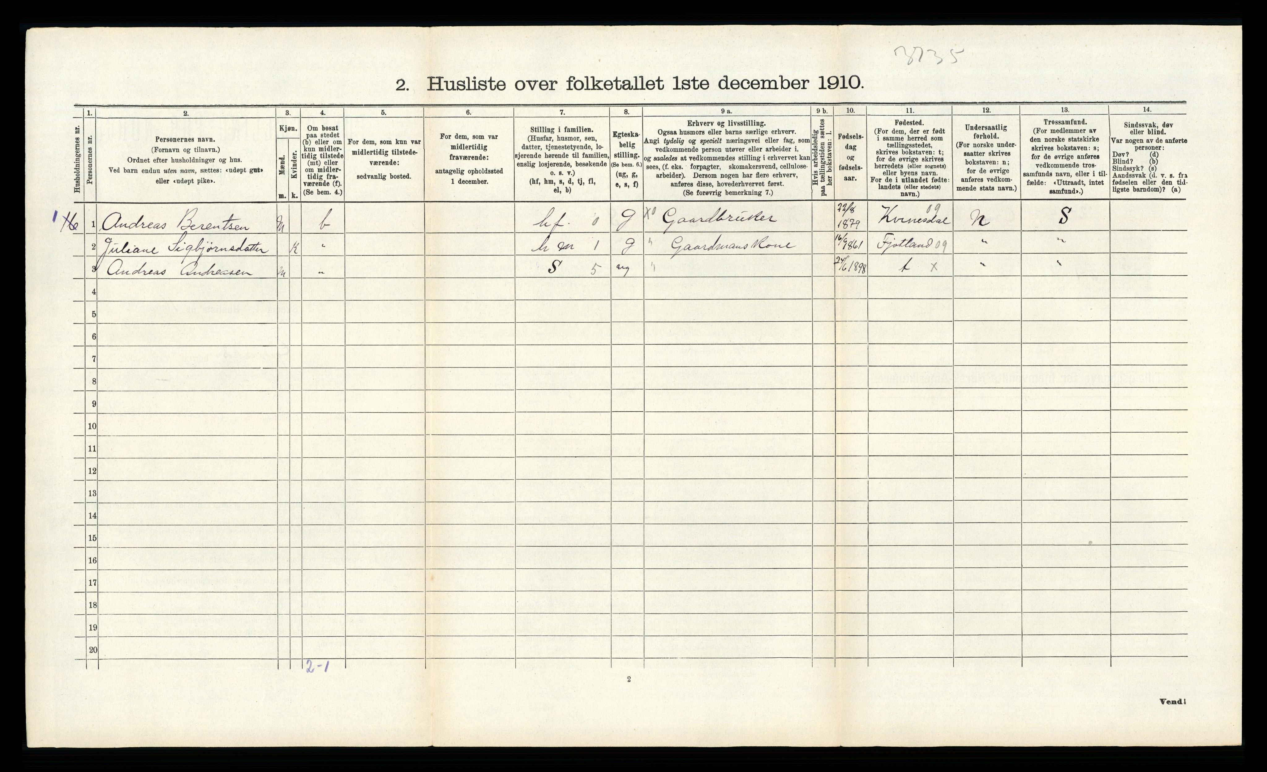 RA, 1910 census for Gyland, 1910, p. 225