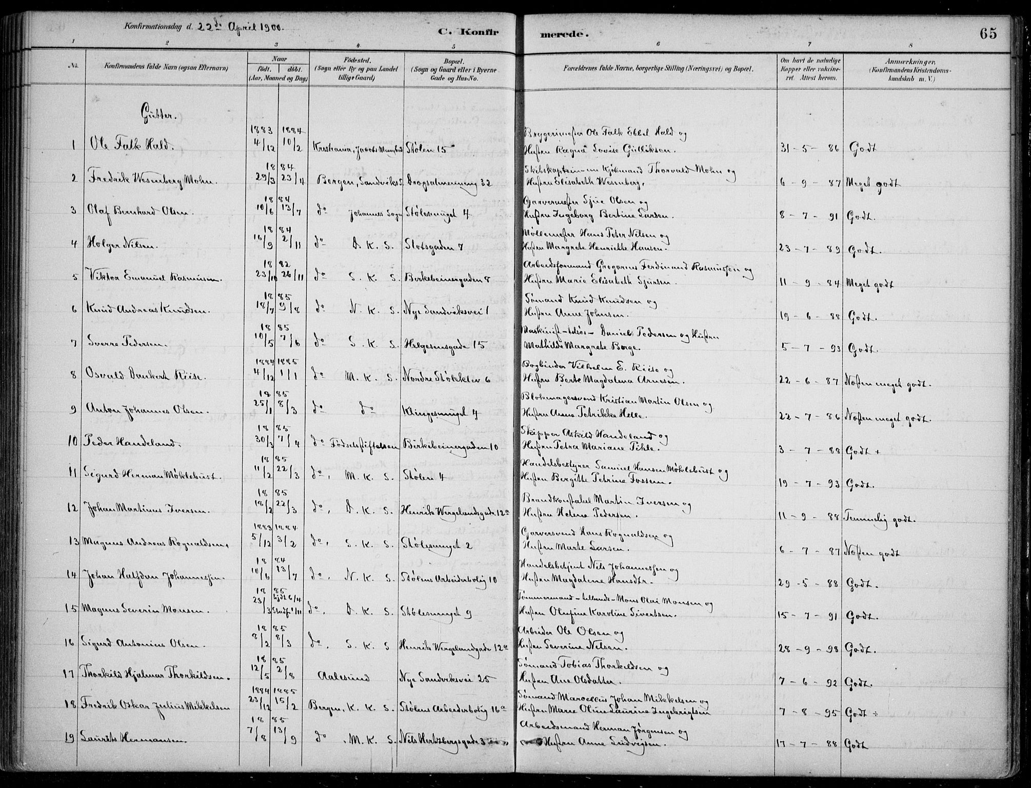 Mariakirken Sokneprestembete, SAB/A-76901/H/Hab/L0008: Parish register (copy) no. A 8, 1889-1908, p. 65