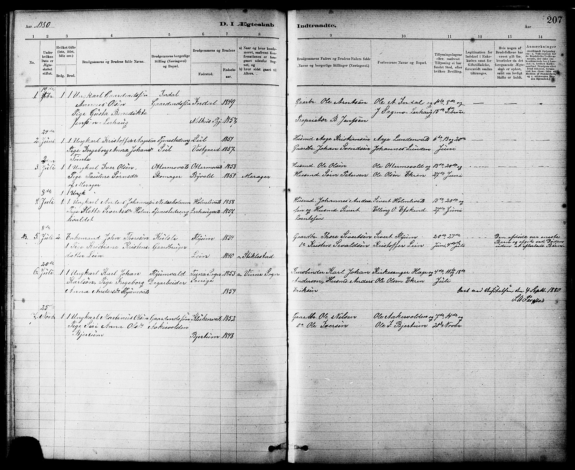 Ministerialprotokoller, klokkerbøker og fødselsregistre - Nord-Trøndelag, SAT/A-1458/724/L0267: Parish register (copy) no. 724C03, 1879-1898, p. 207