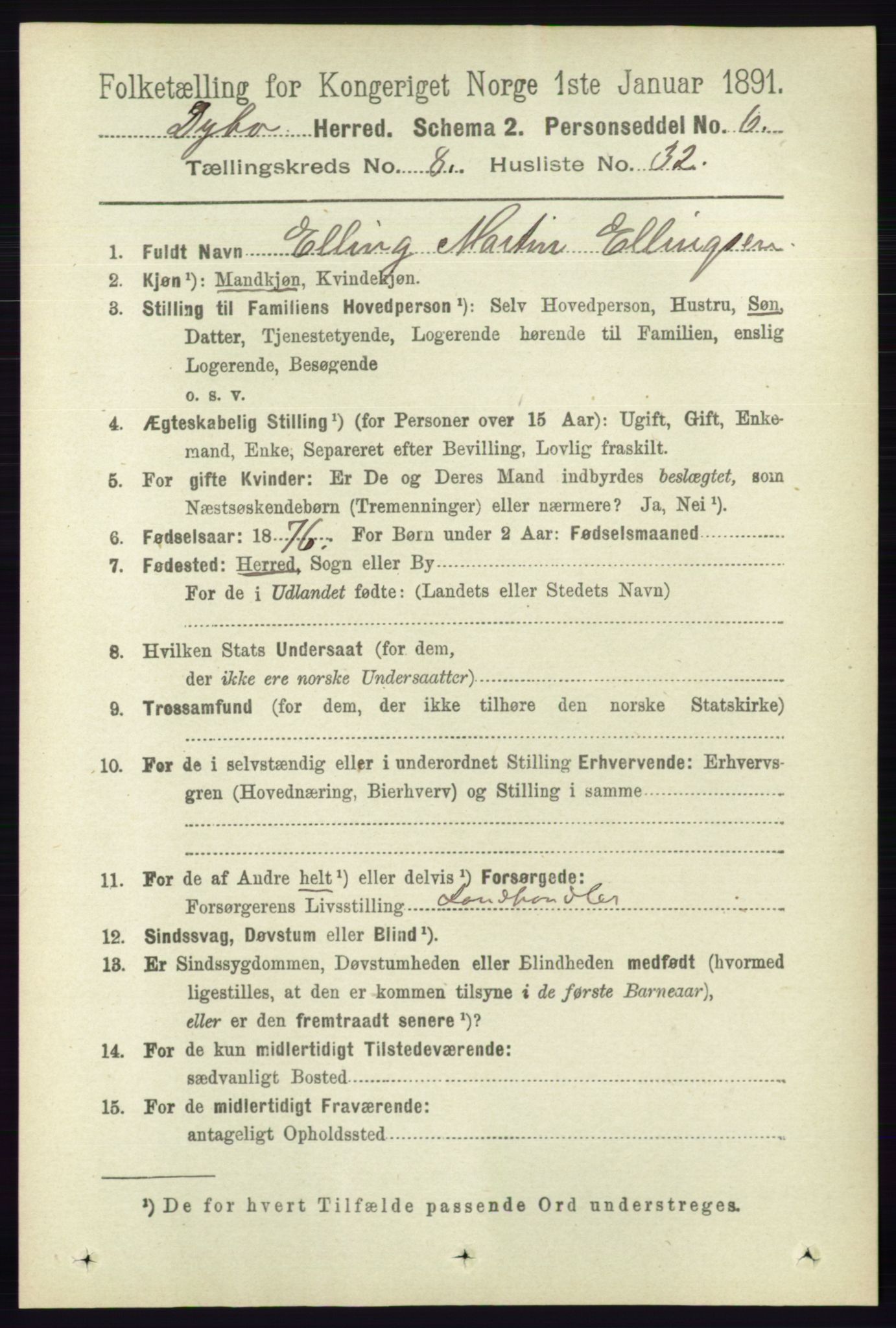 RA, 1891 census for 0915 Dypvåg, 1891, p. 2908