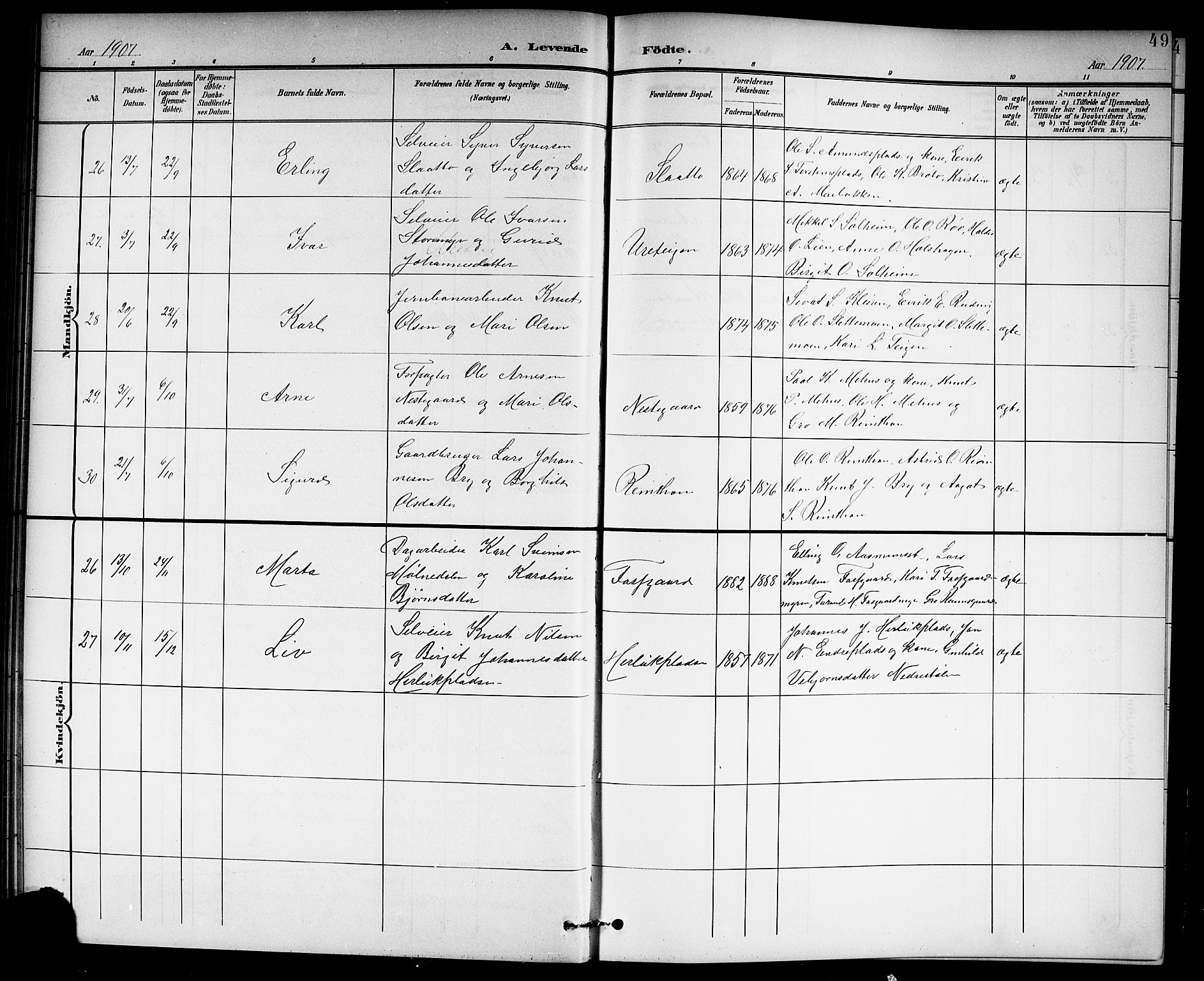 Hol kirkebøker, AV/SAKO-A-227/G/Ga/L0001: Parish register (copy) no. I 1, 1900-1919, p. 49