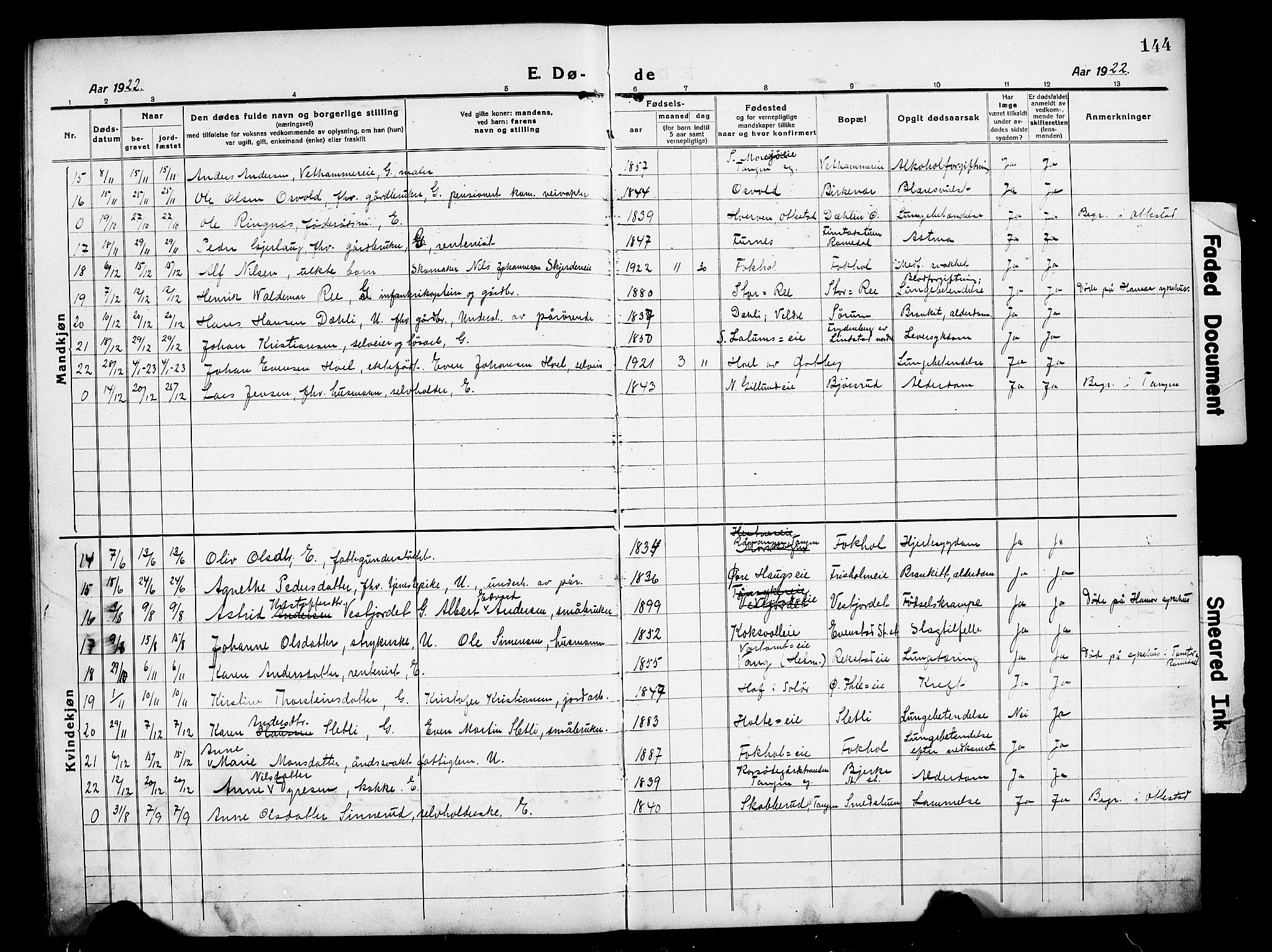 Stange prestekontor, AV/SAH-PREST-002/L/L0016: Parish register (copy) no. 16, 1918-1928, p. 144