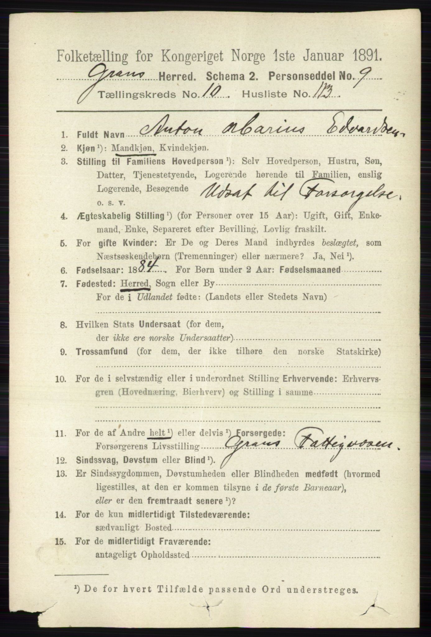 RA, 1891 census for 0534 Gran, 1891, p. 5355