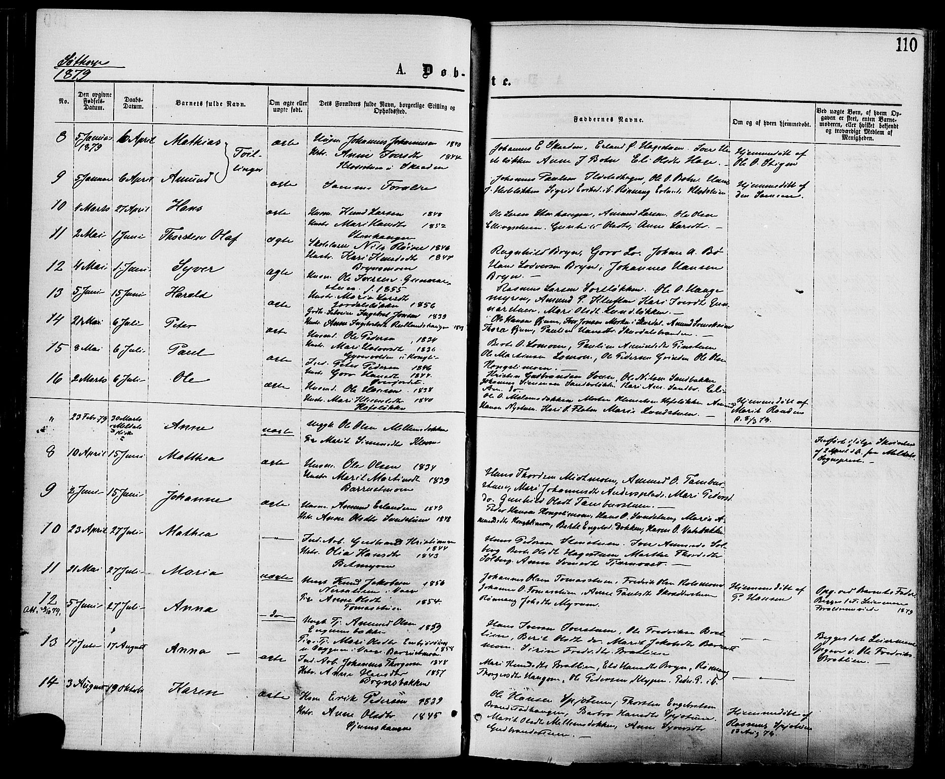 Nord-Fron prestekontor, AV/SAH-PREST-080/H/Ha/Haa/L0002: Parish register (official) no. 2, 1865-1883, p. 110