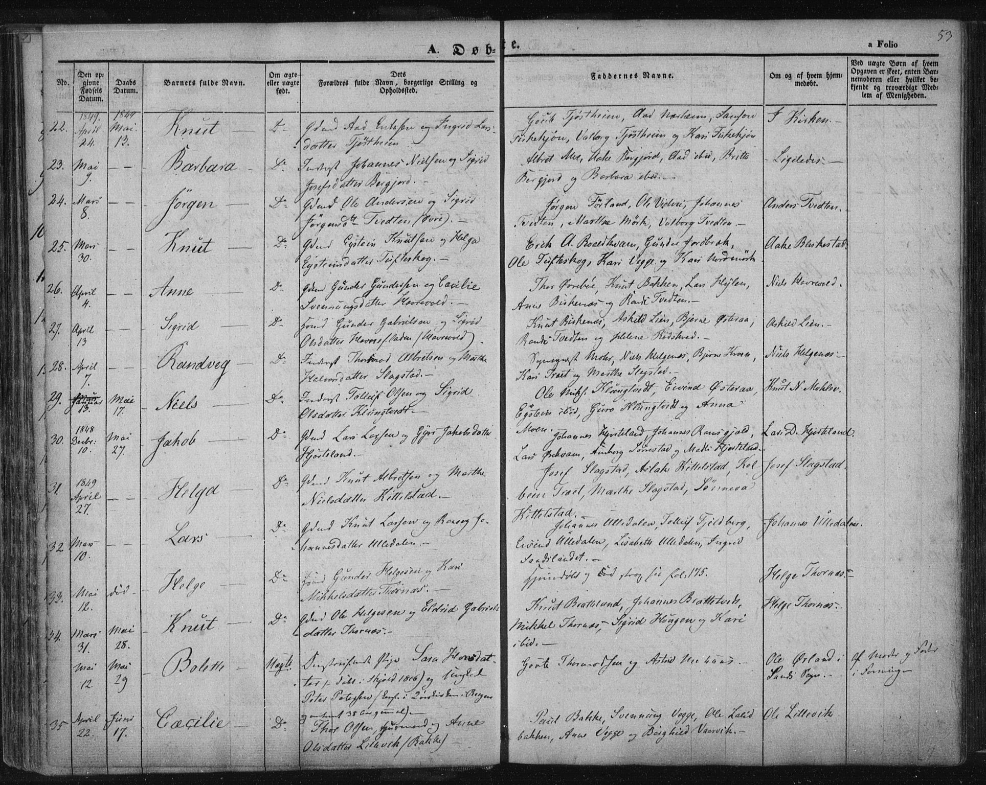 Suldal sokneprestkontor, AV/SAST-A-101845/01/IV/L0008: Parish register (official) no. A 8, 1836-1853, p. 53