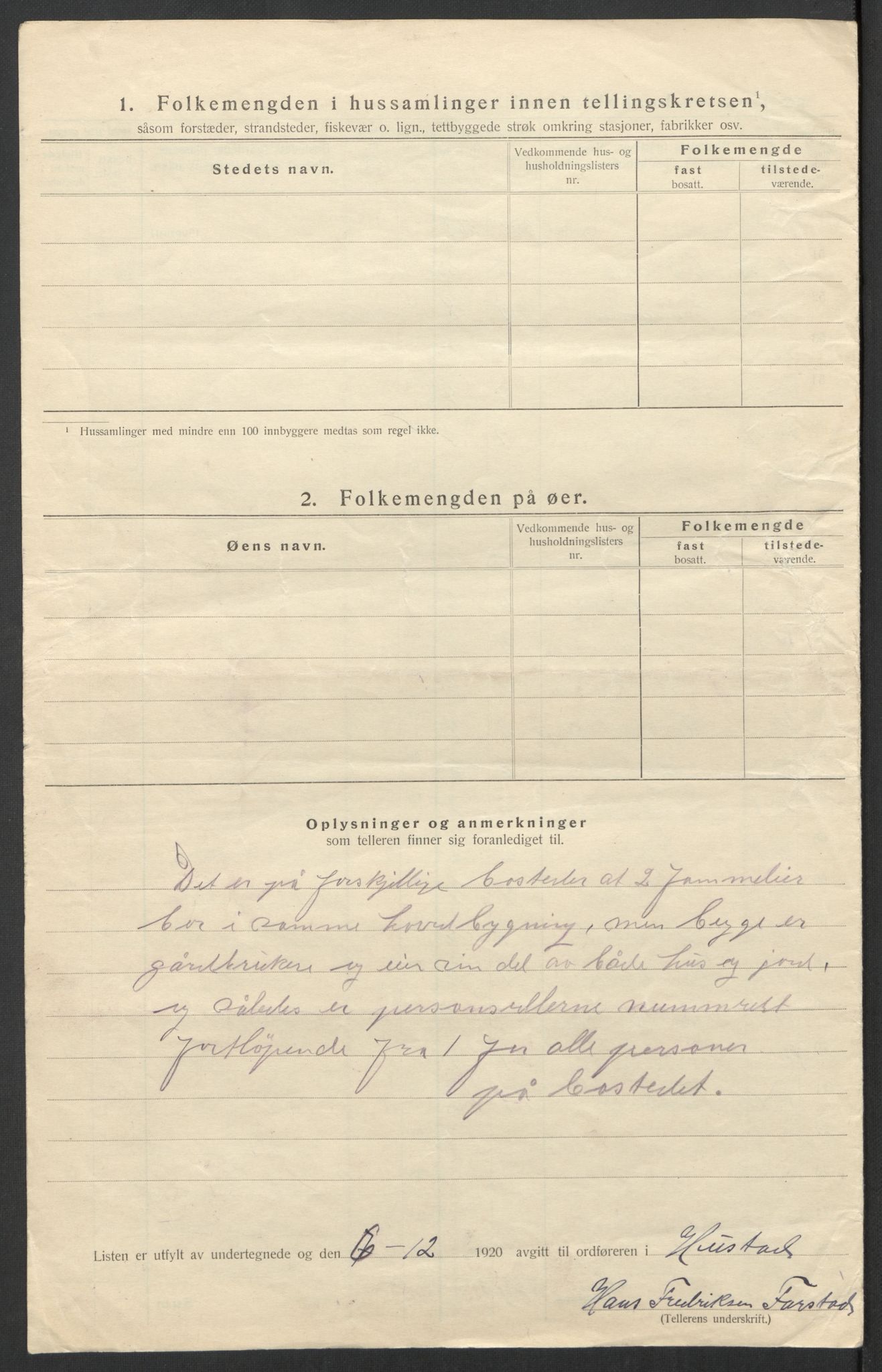SAT, 1920 census for Hustad, 1920, p. 11