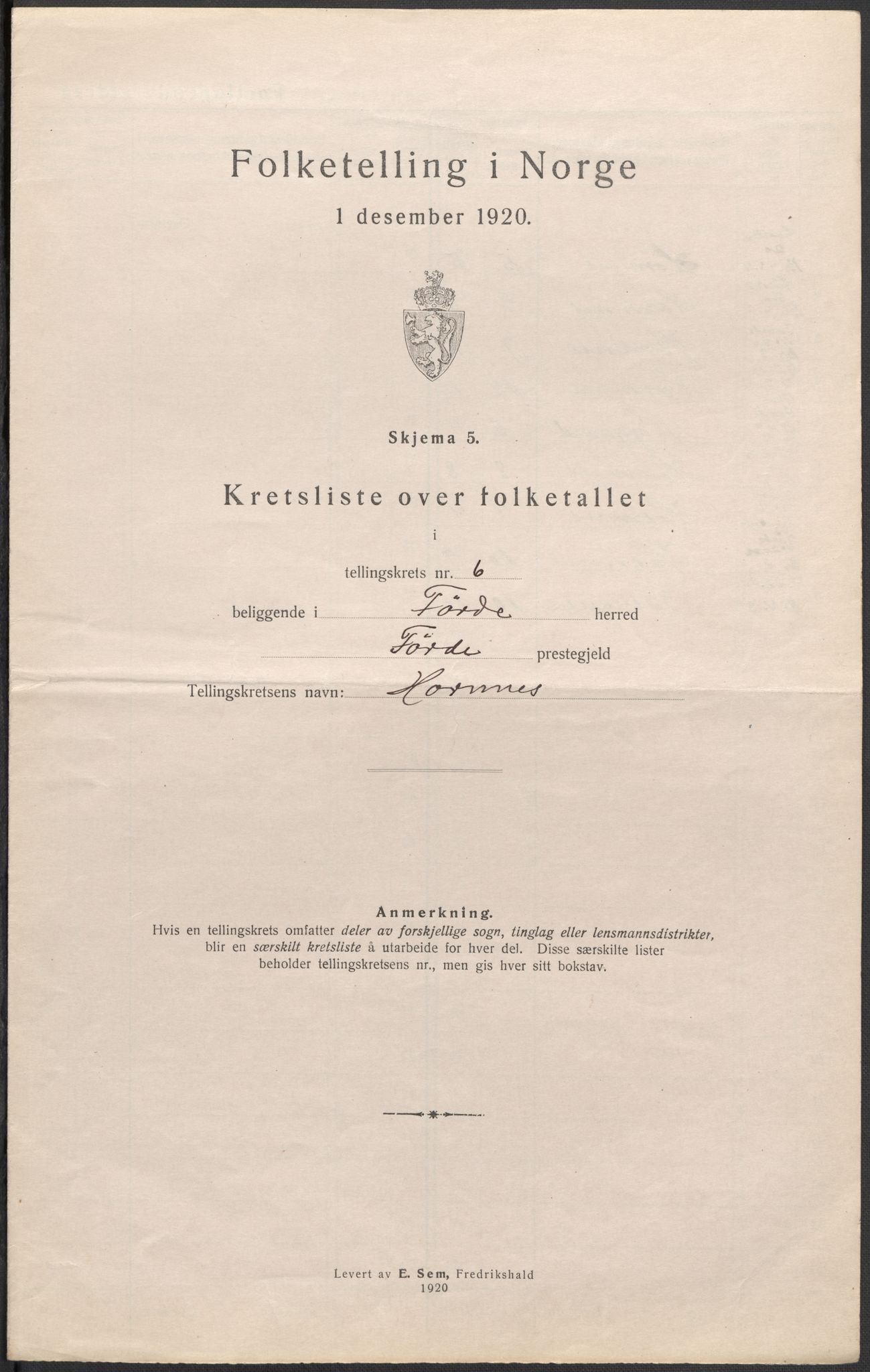 SAB, 1920 census for Førde, 1920, p. 20