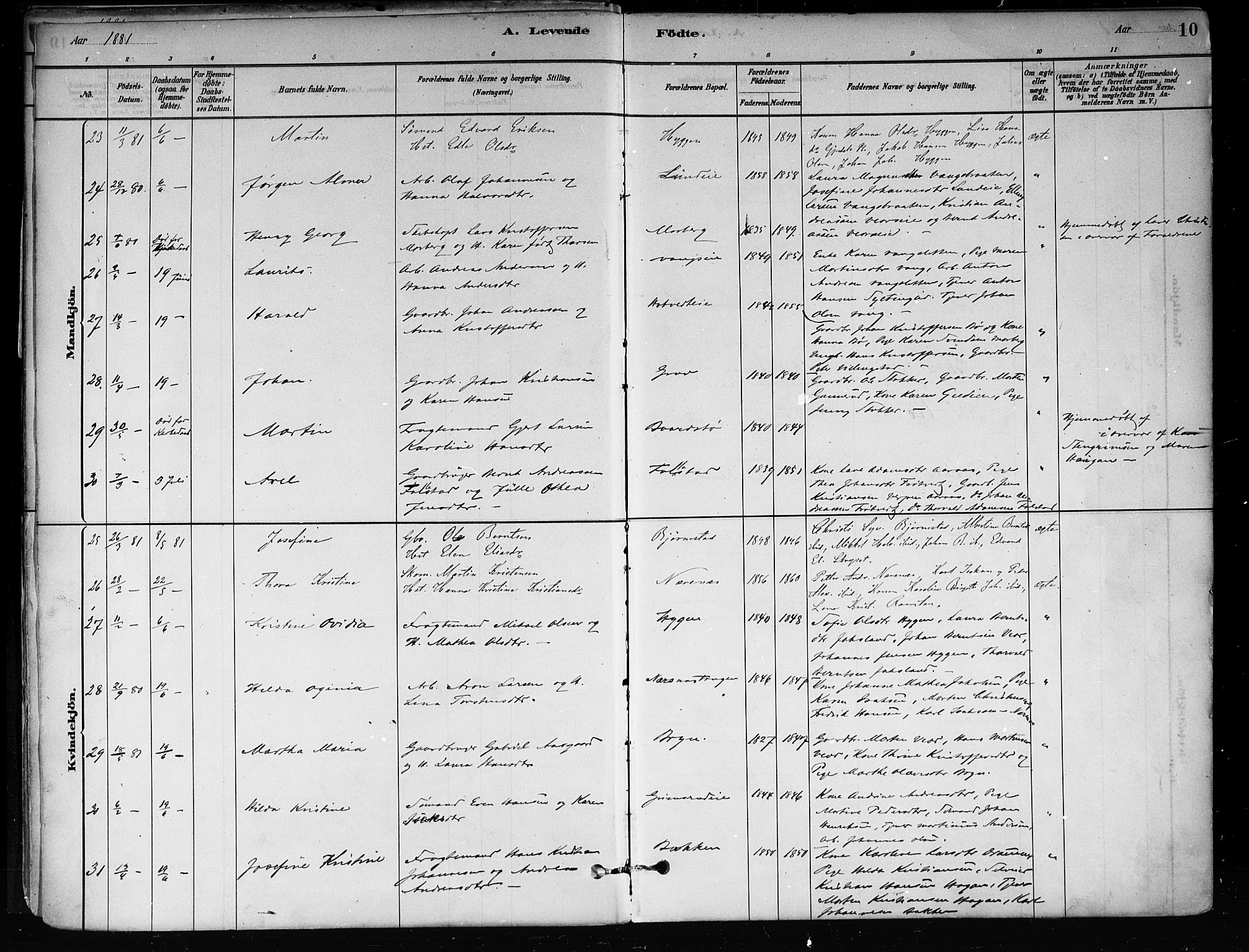 Røyken kirkebøker, SAKO/A-241/F/Fa/L0008: Parish register (official) no. 8, 1880-1897, p. 10