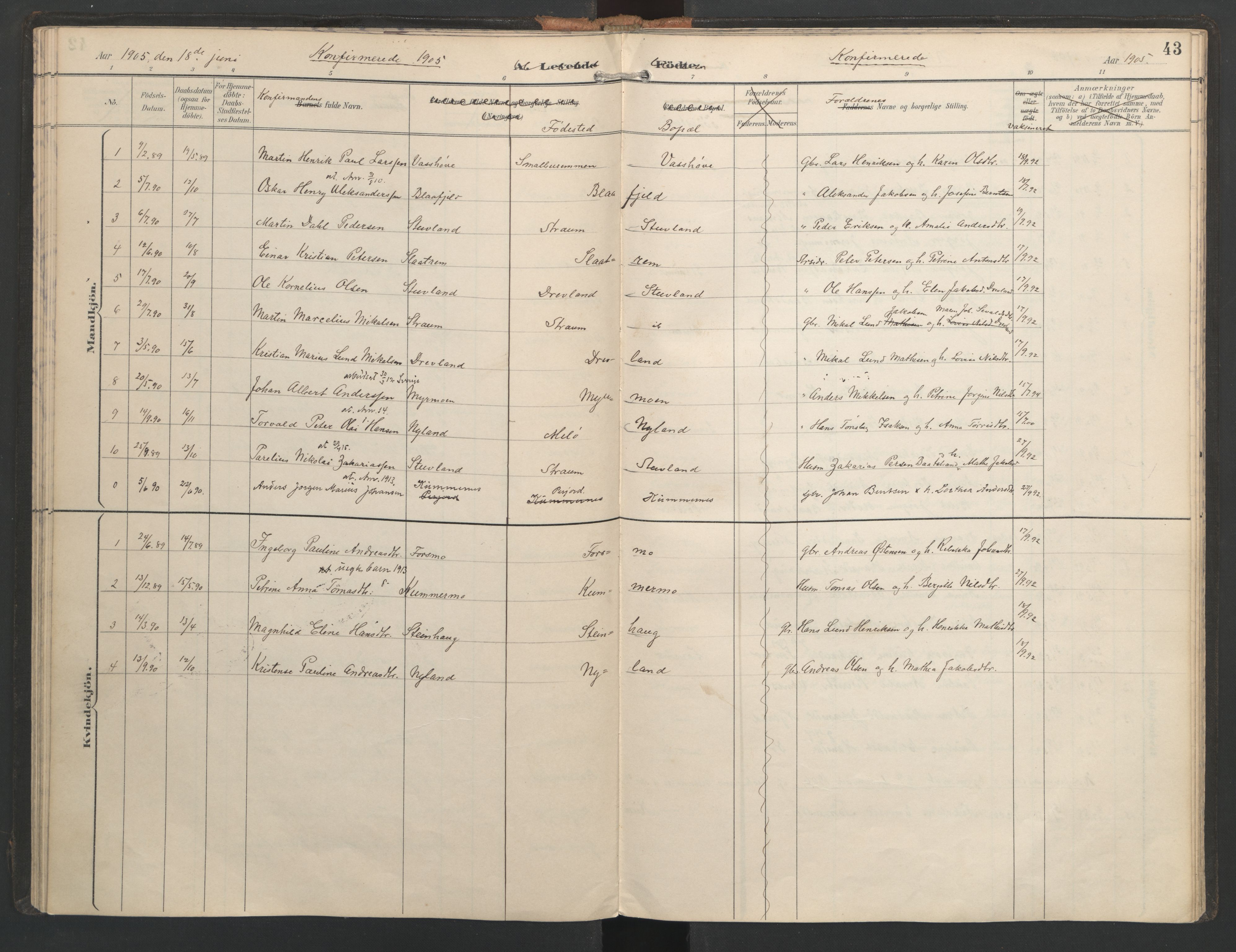 Ministerialprotokoller, klokkerbøker og fødselsregistre - Nordland, SAT/A-1459/821/L0317: Parish register (official) no. 821A01, 1892-1907, p. 43
