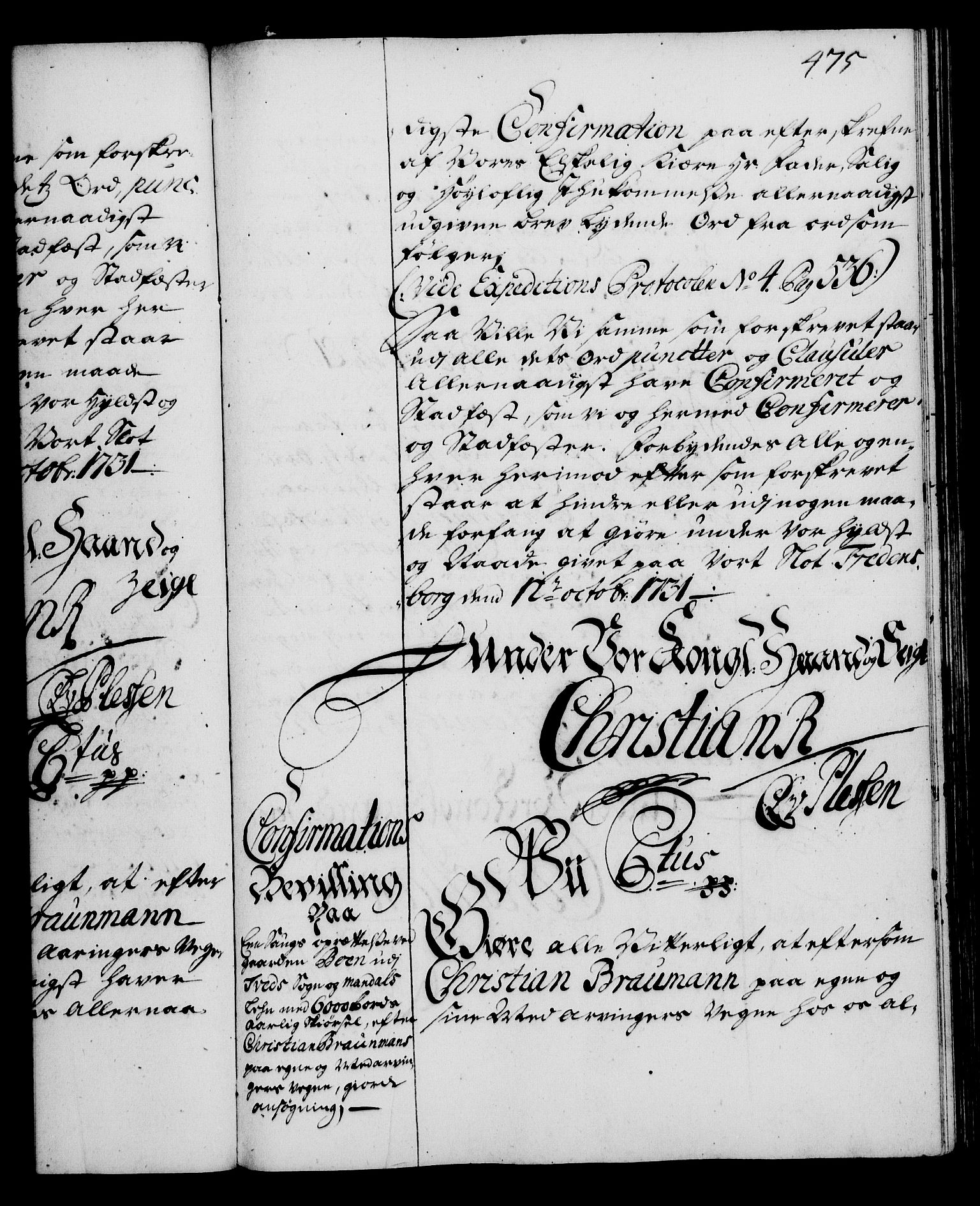Rentekammeret, Kammerkanselliet, RA/EA-3111/G/Gg/Gga/L0003: Norsk ekspedisjonsprotokoll med register (merket RK 53.3), 1727-1734, p. 475