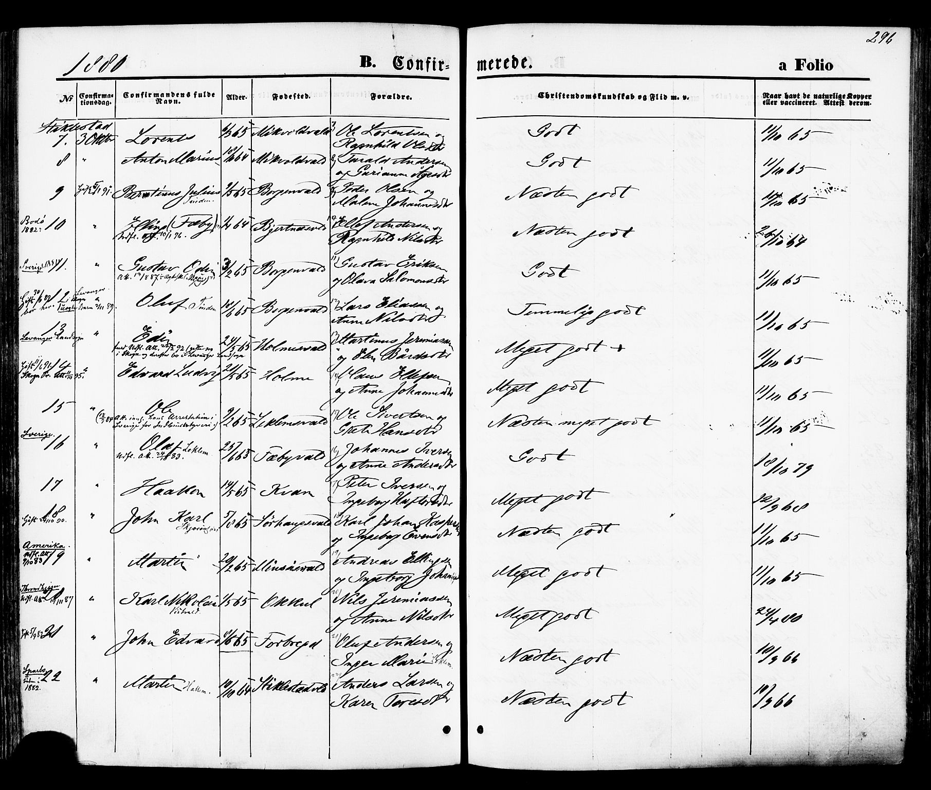 Ministerialprotokoller, klokkerbøker og fødselsregistre - Nord-Trøndelag, AV/SAT-A-1458/723/L0242: Parish register (official) no. 723A11, 1870-1880, p. 296