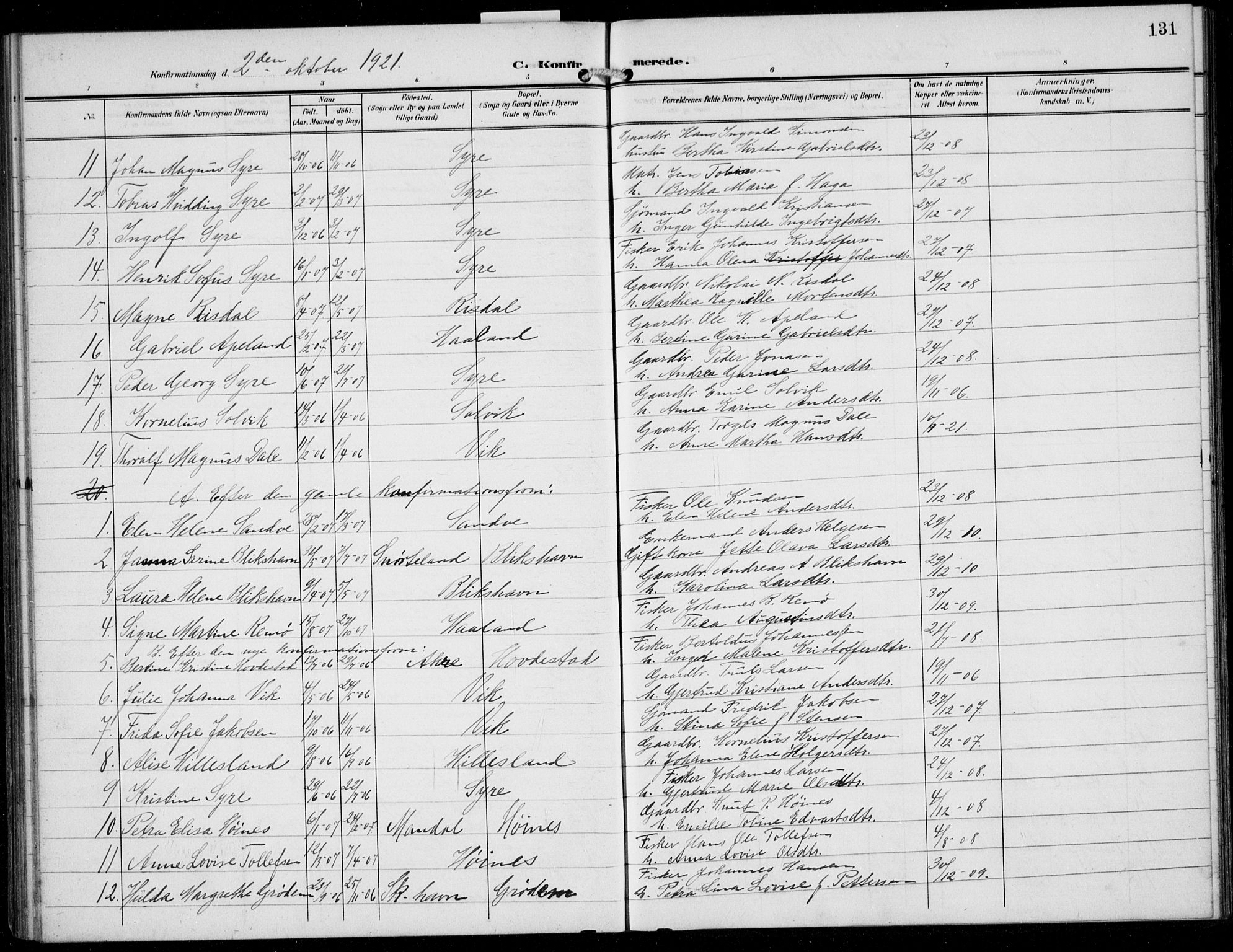 Skudenes sokneprestkontor, SAST/A -101849/H/Ha/Hab/L0009: Parish register (copy) no. B 9, 1908-1936, p. 131