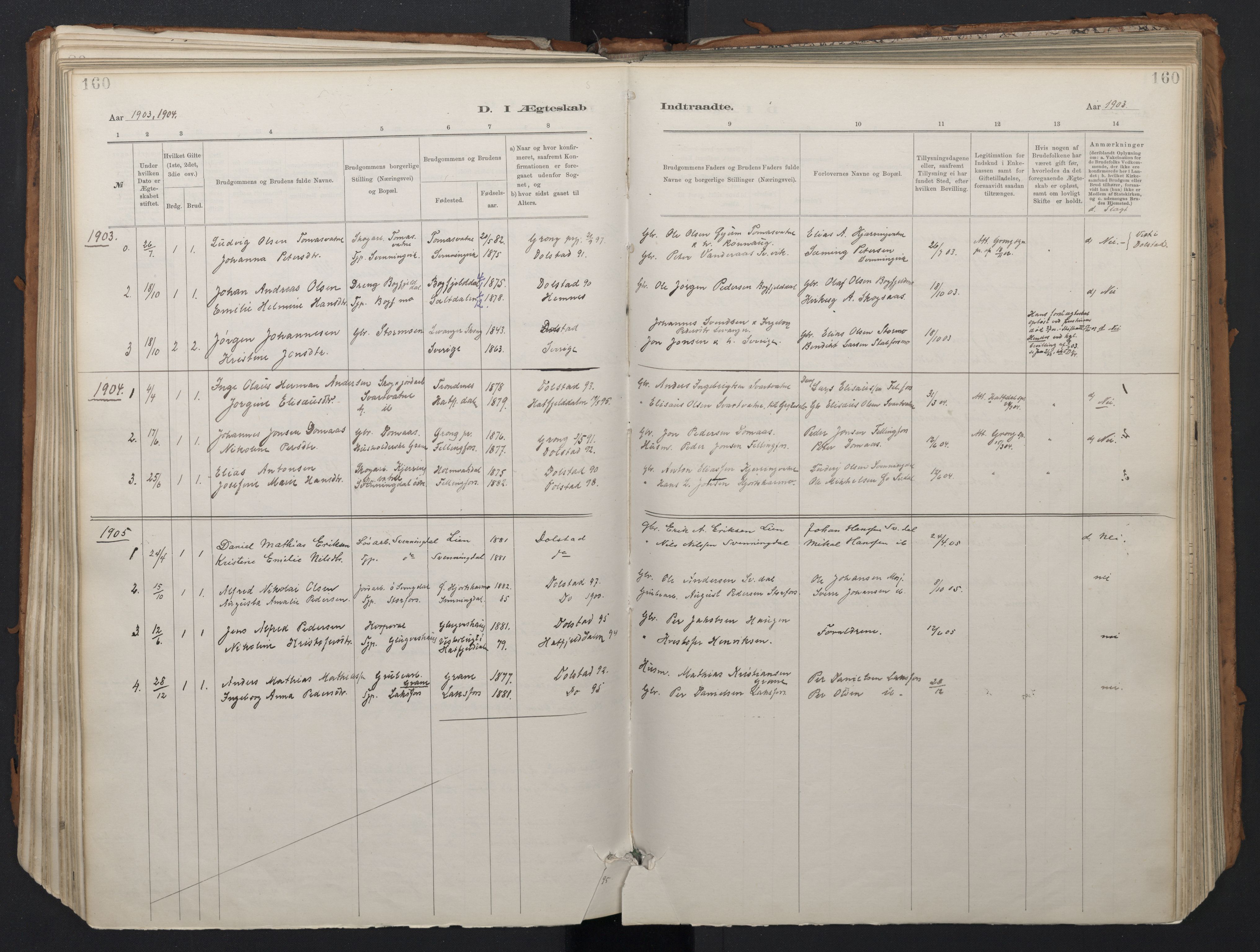 Ministerialprotokoller, klokkerbøker og fødselsregistre - Nordland, SAT/A-1459/824/L0338: Parish register (official) no. 824A01, 1880-1915, p. 160