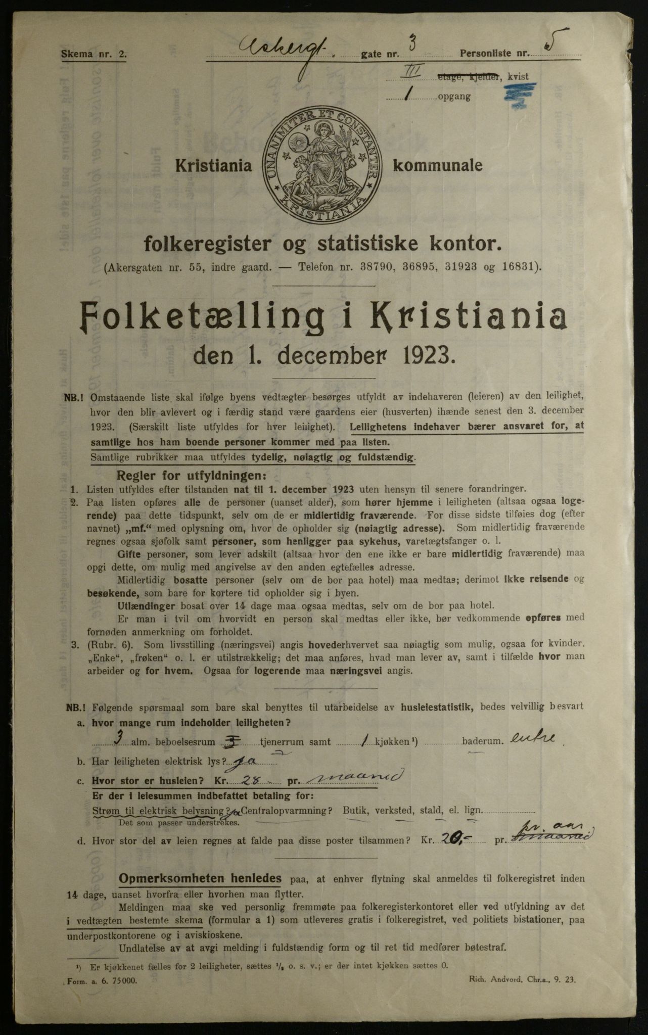 OBA, Municipal Census 1923 for Kristiania, 1923, p. 3175