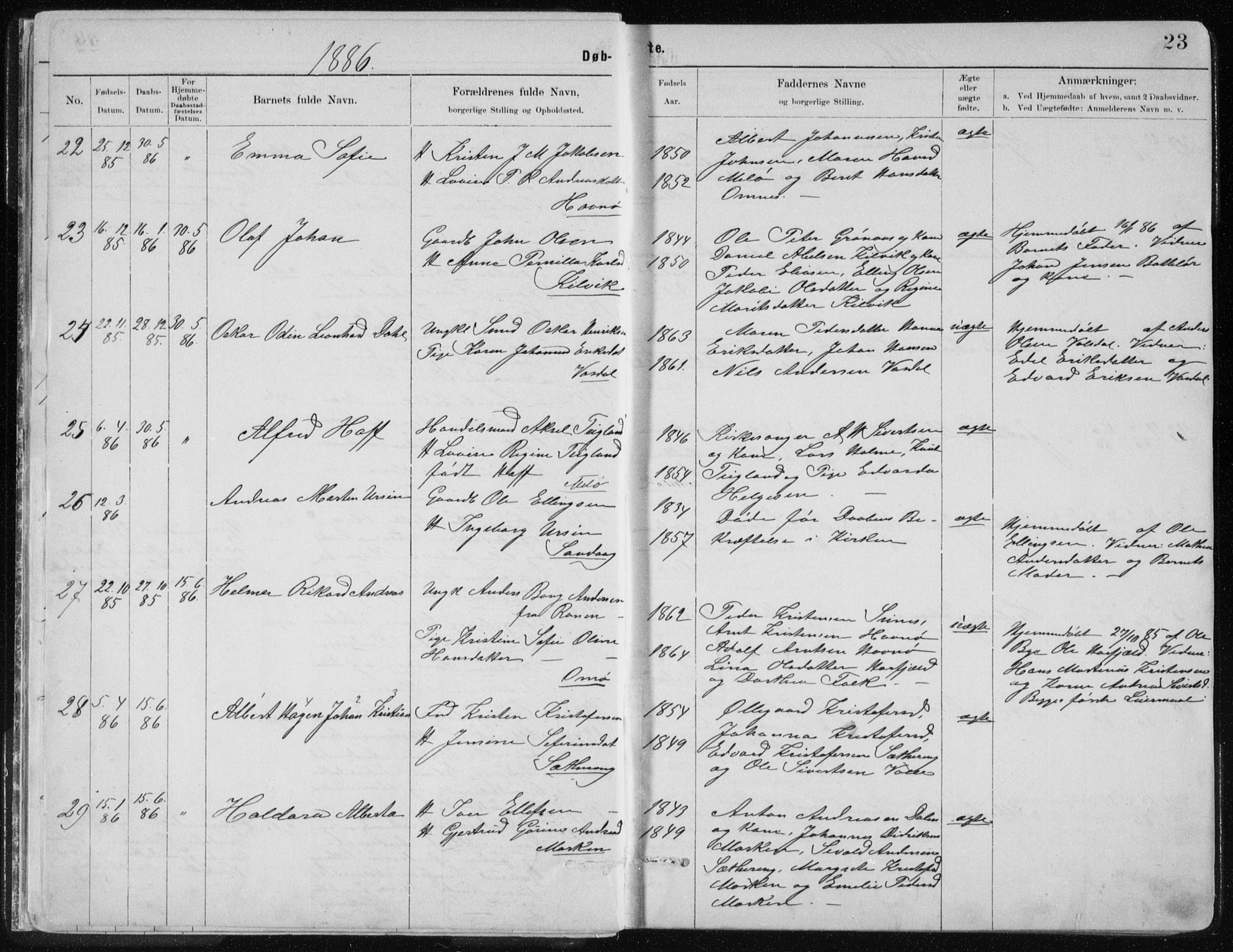 Ministerialprotokoller, klokkerbøker og fødselsregistre - Nordland, AV/SAT-A-1459/843/L0636: Parish register (copy) no. 843C05, 1884-1909, p. 23