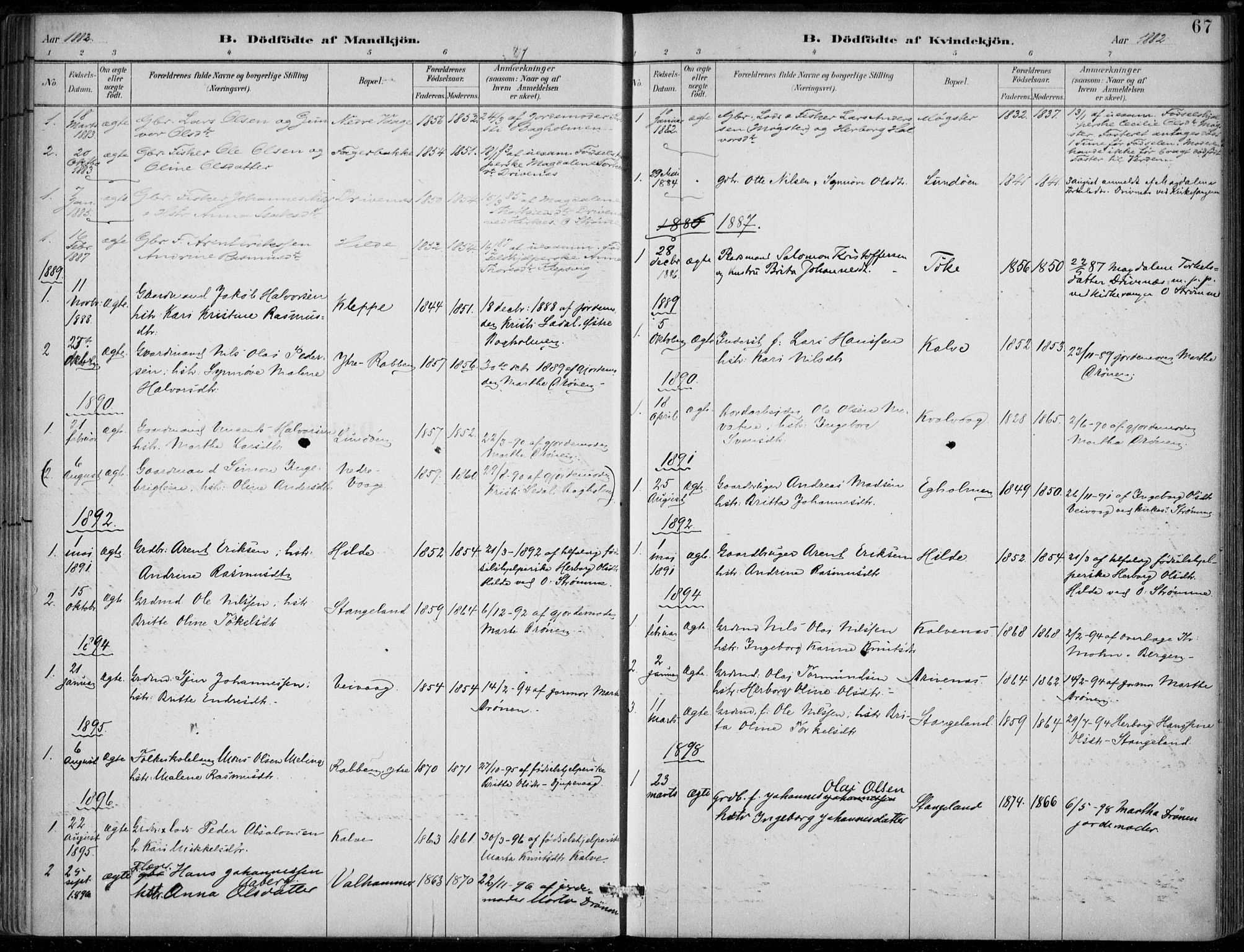 Sund sokneprestembete, AV/SAB-A-99930: Parish register (official) no. D 1, 1882-1899, p. 67