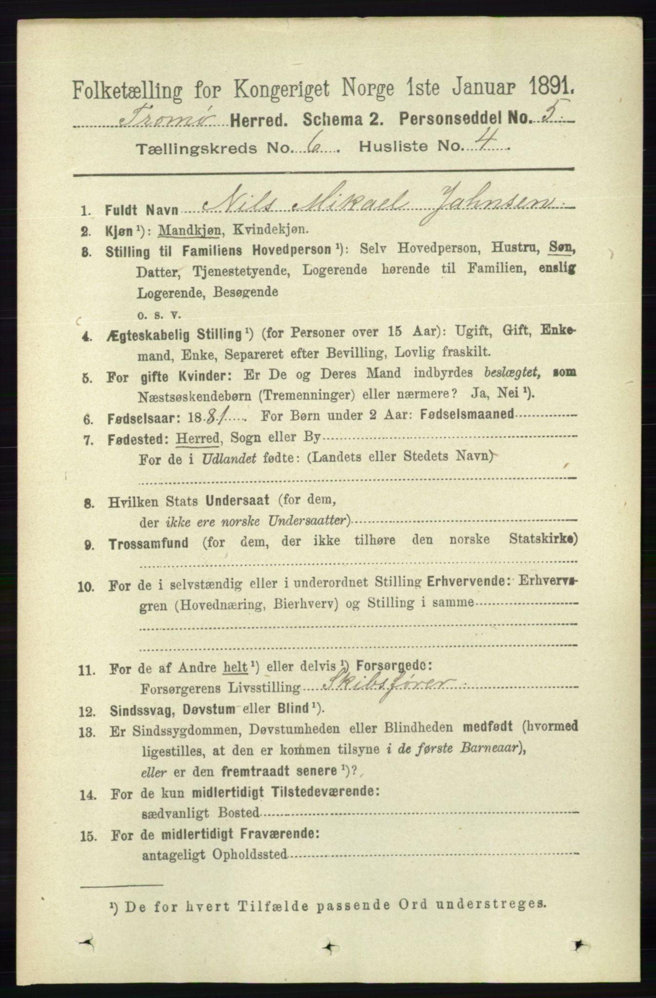 RA, 1891 census for 0921 Tromøy, 1891, p. 2880