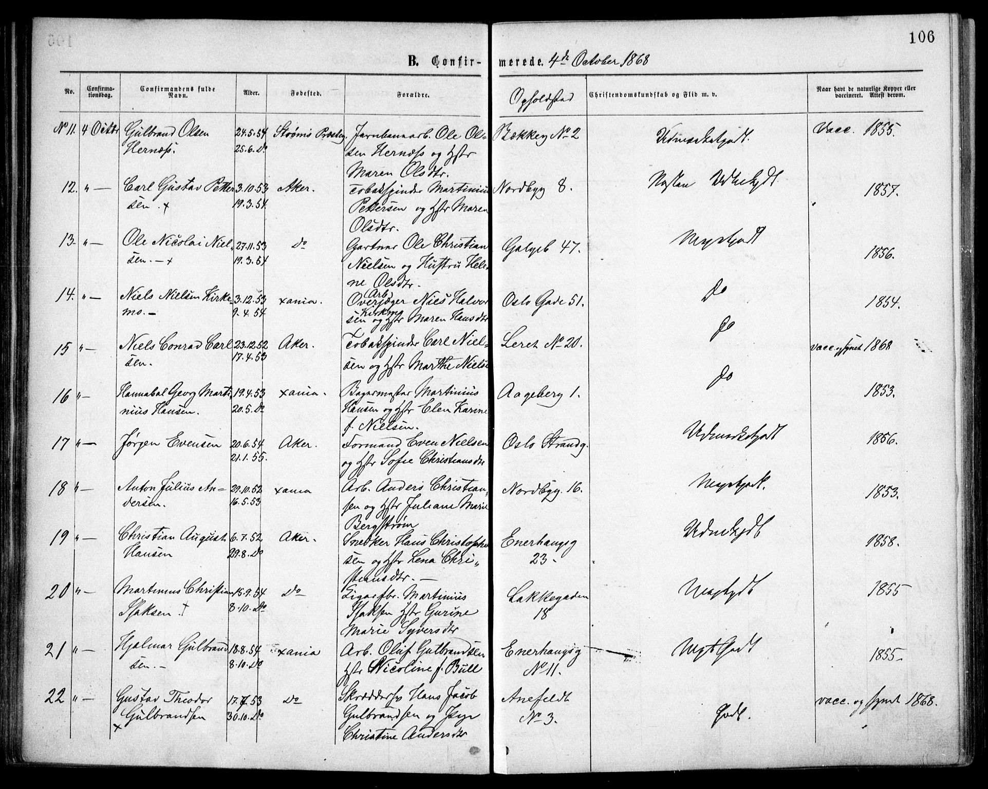 Grønland prestekontor Kirkebøker, AV/SAO-A-10848/F/Fa/L0003: Parish register (official) no. 3, 1862-1868, p. 106