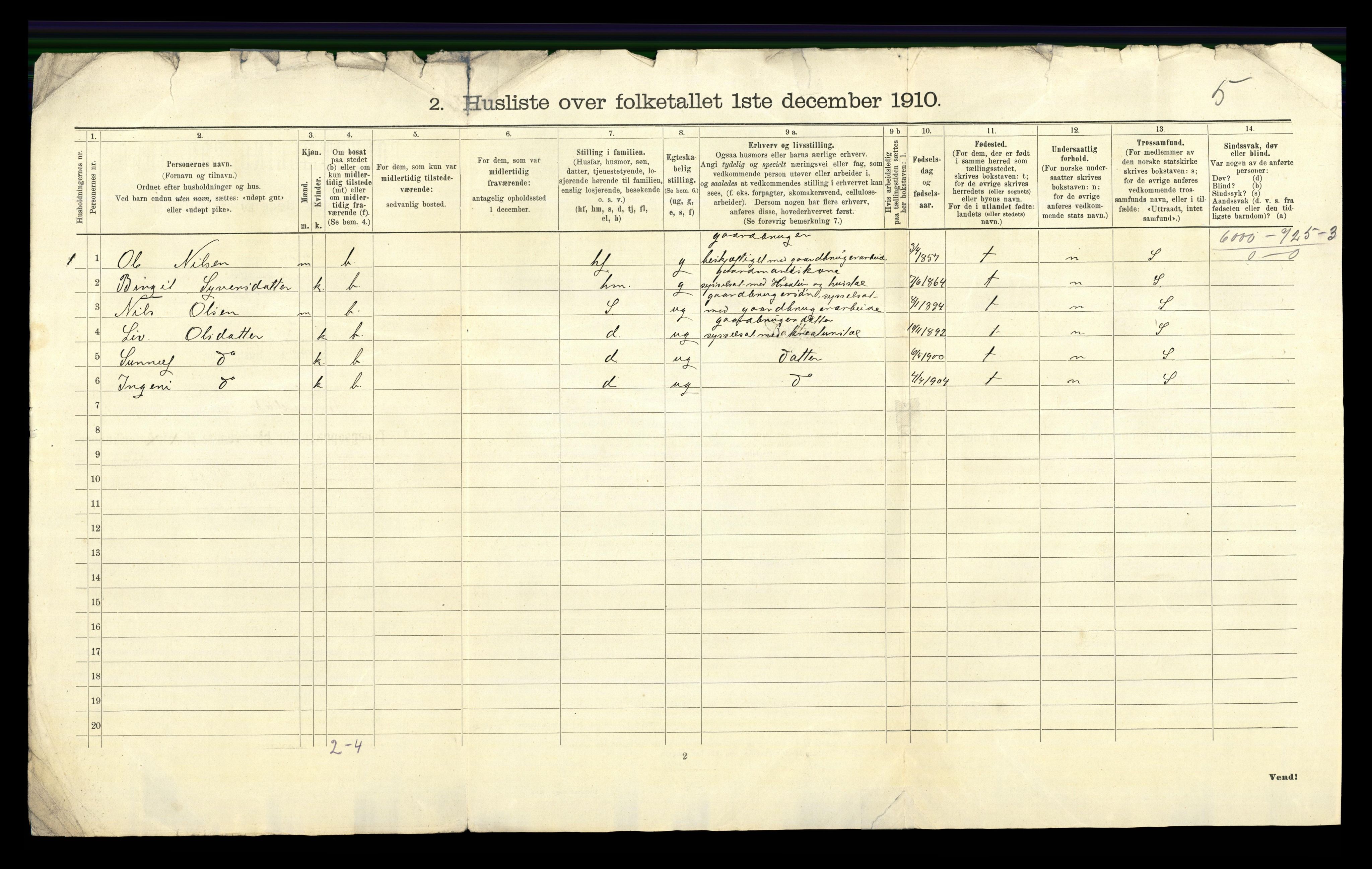 RA, 1910 census for Hemsedal, 1910, p. 33