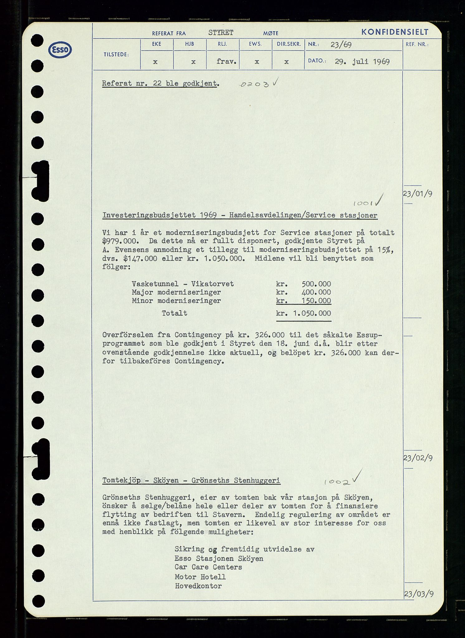 Pa 0982 - Esso Norge A/S, AV/SAST-A-100448/A/Aa/L0003/0001: Den administrerende direksjon Board minutes (styrereferater) og Bedriftforsamlingsprotokoll / Den administrerende direksjon Board minutes (styrereferater), 1969, p. 25