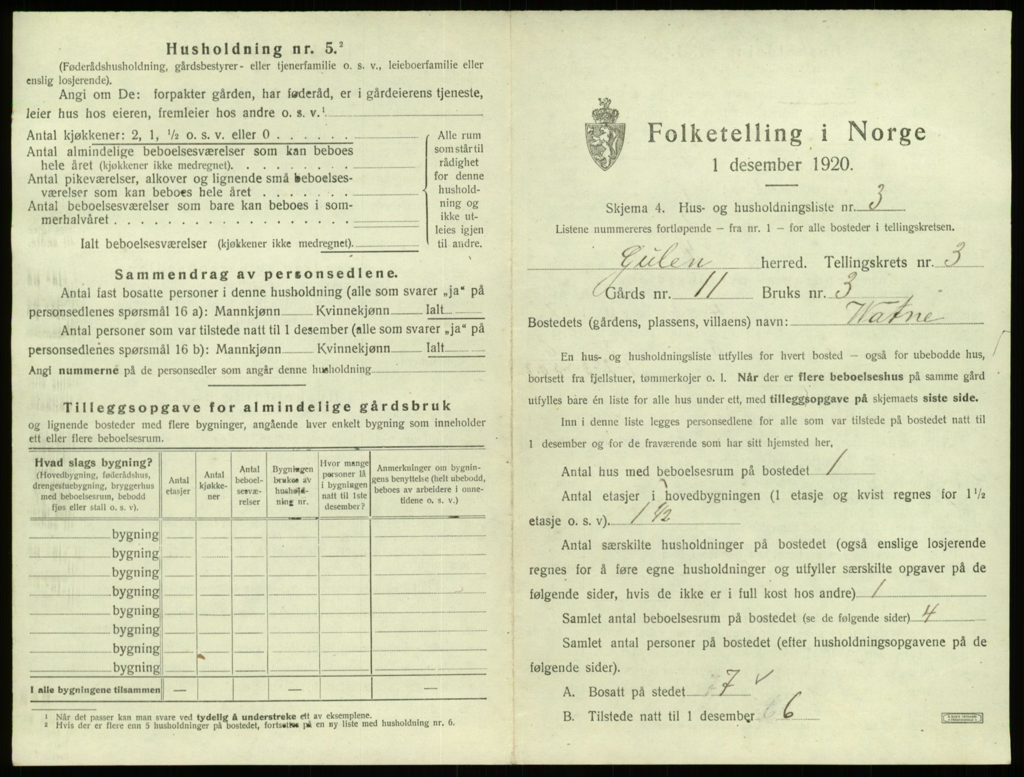 SAB, 1920 census for Gulen, 1920, p. 128