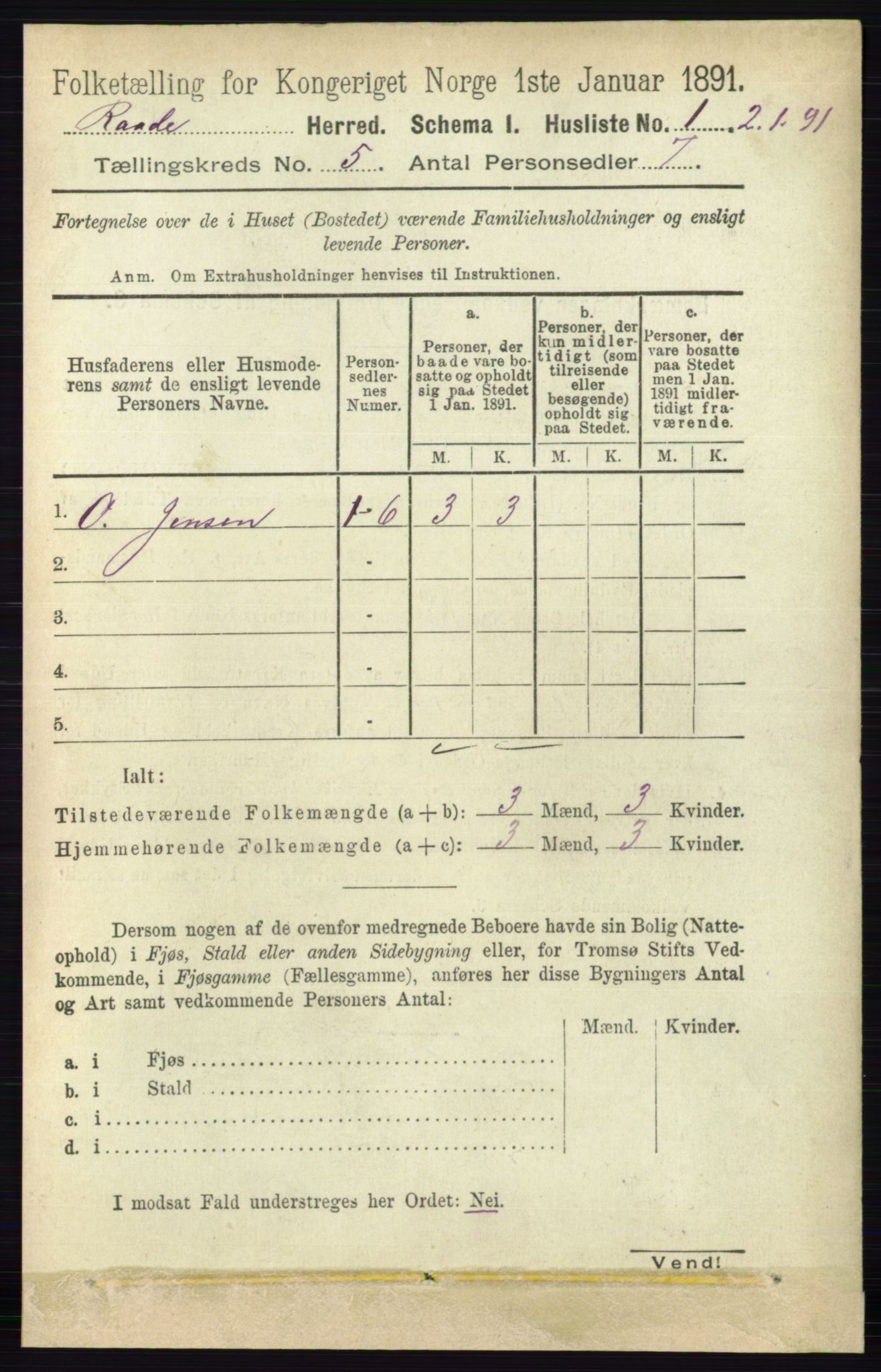 RA, 1891 census for 0135 Råde, 1891, p. 2515