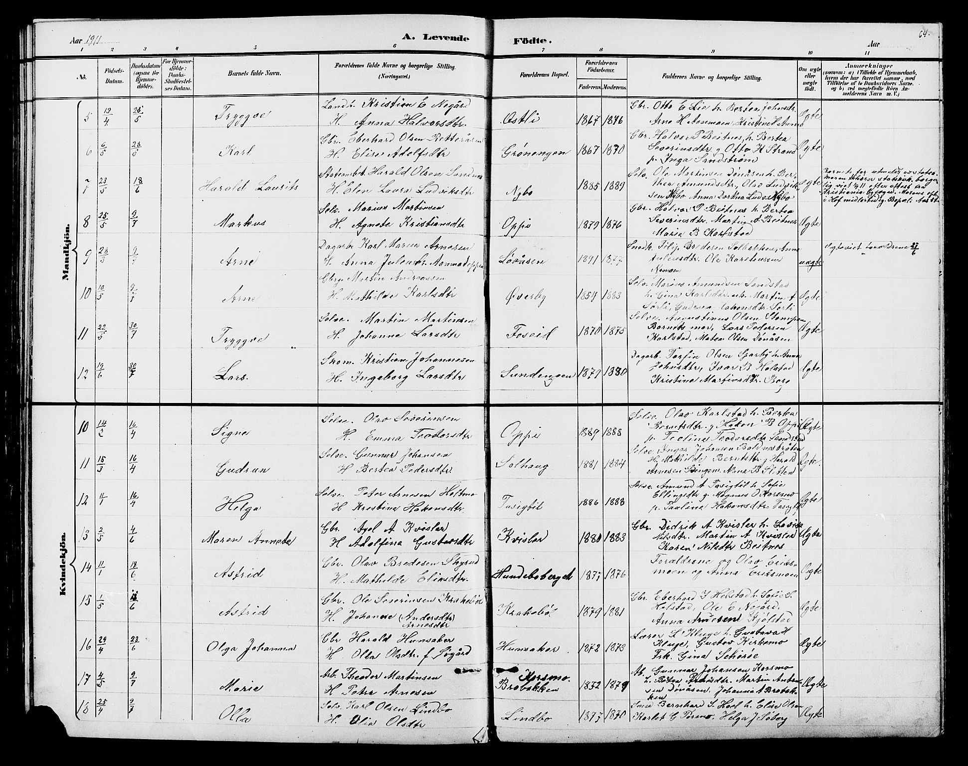 Hof prestekontor, AV/SAH-PREST-038/H/Ha/Hab/L0001: Parish register (copy) no. 1, 1895-1914, p. 64