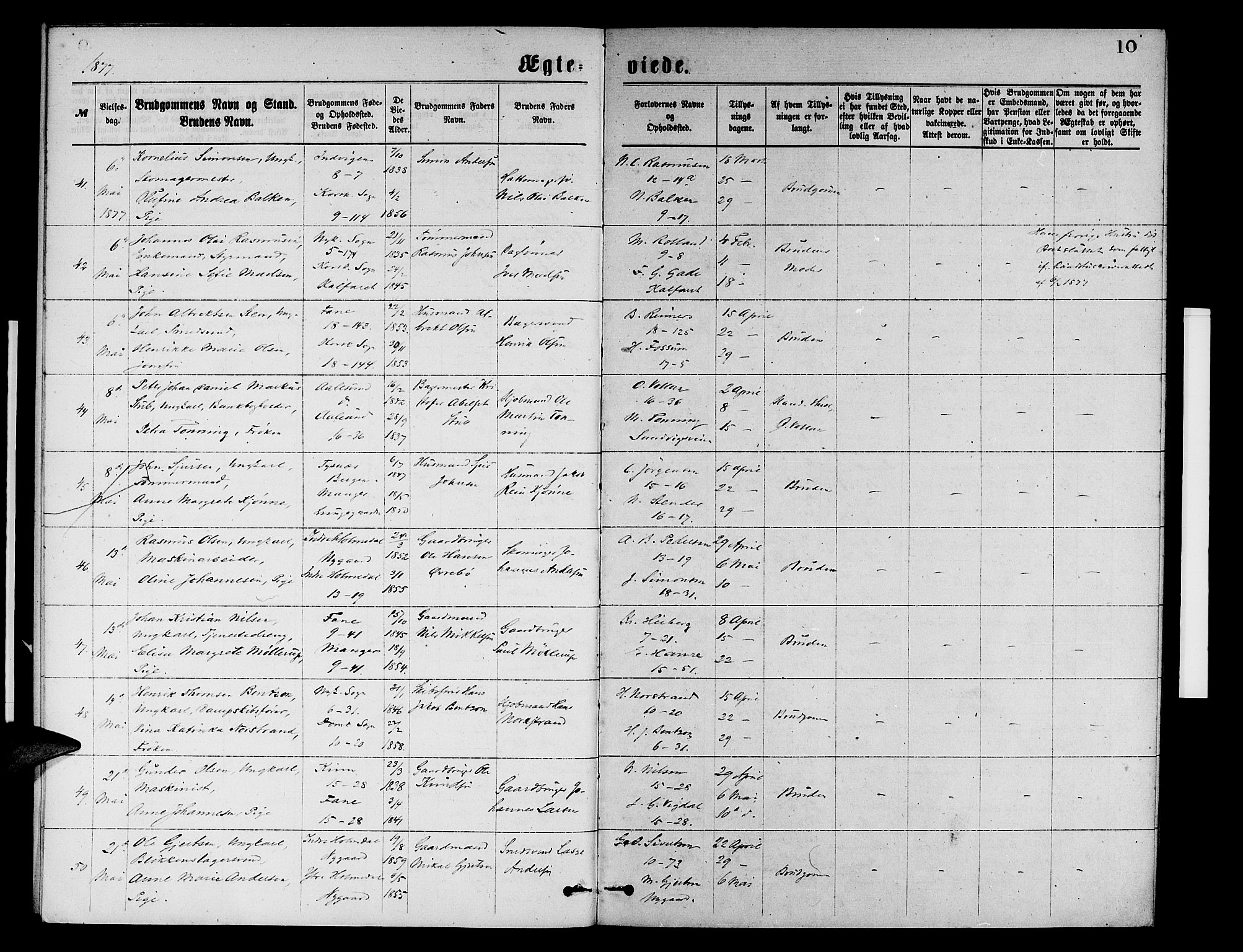 Domkirken sokneprestembete, AV/SAB-A-74801/H/Hab/L0031: Parish register (copy) no. D 3, 1877-1880, p. 10