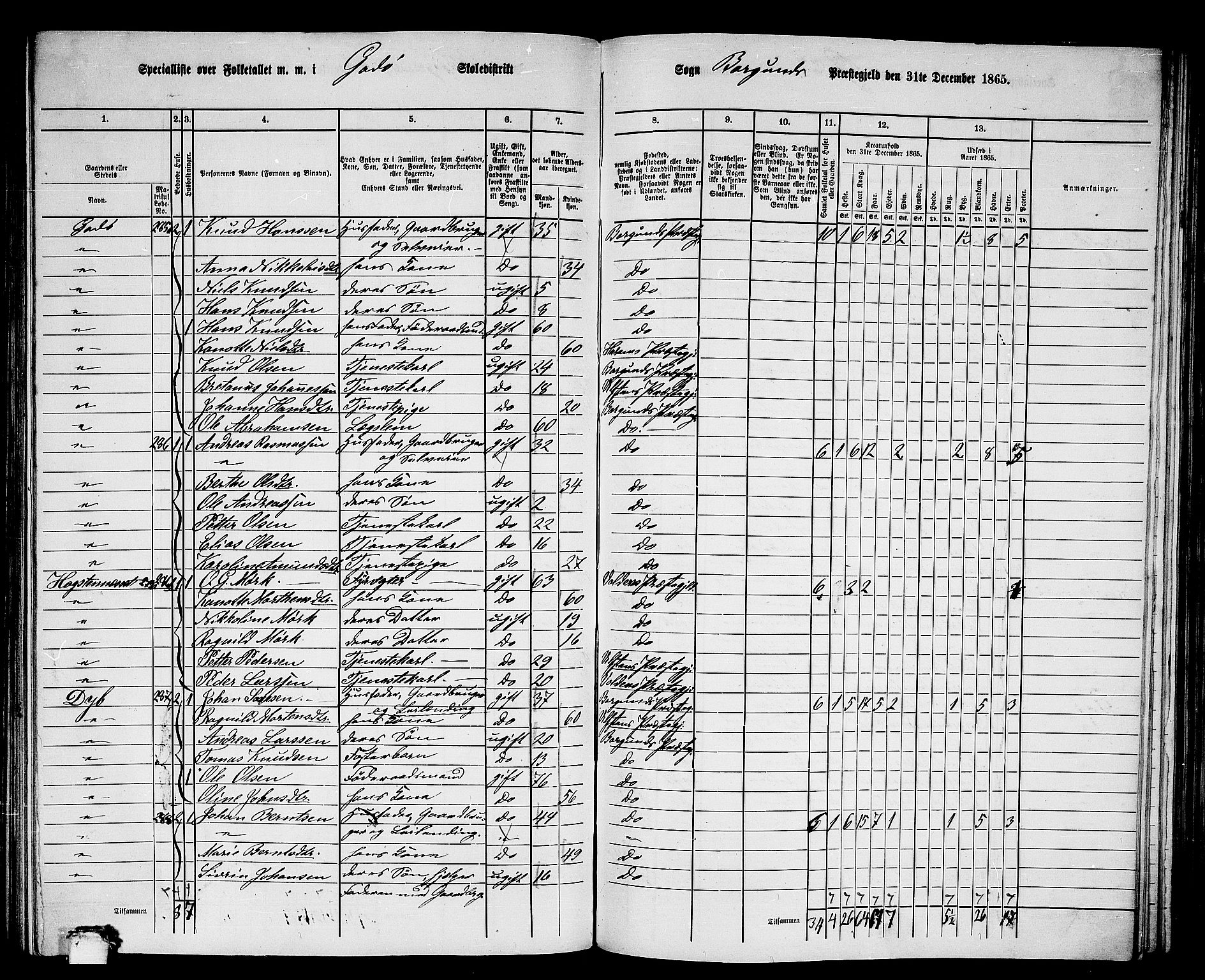 RA, 1865 census for Borgund, 1865, p. 152