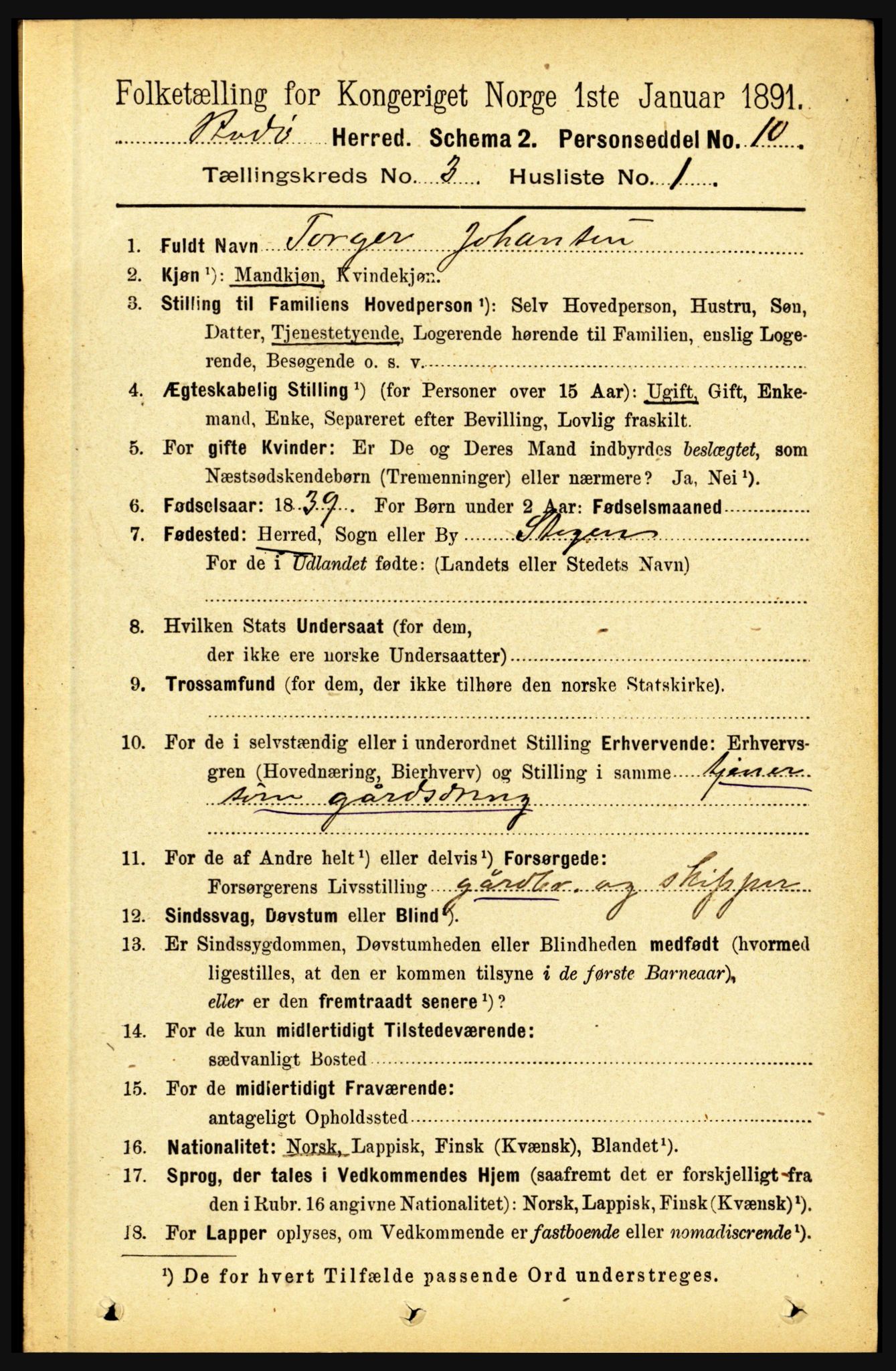 RA, 1891 census for 1843 Bodø, 1891, p. 1593