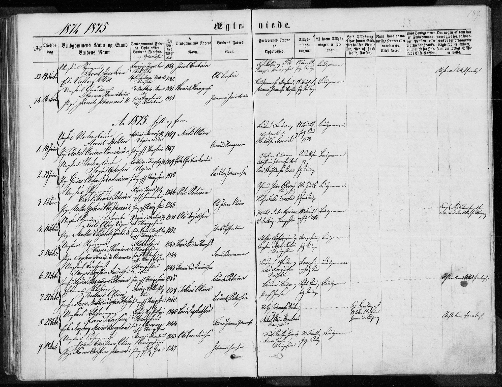 Torvastad sokneprestkontor, SAST/A -101857/H/Ha/Haa/L0012: Parish register (official) no. A 12.1, 1867-1877, p. 189