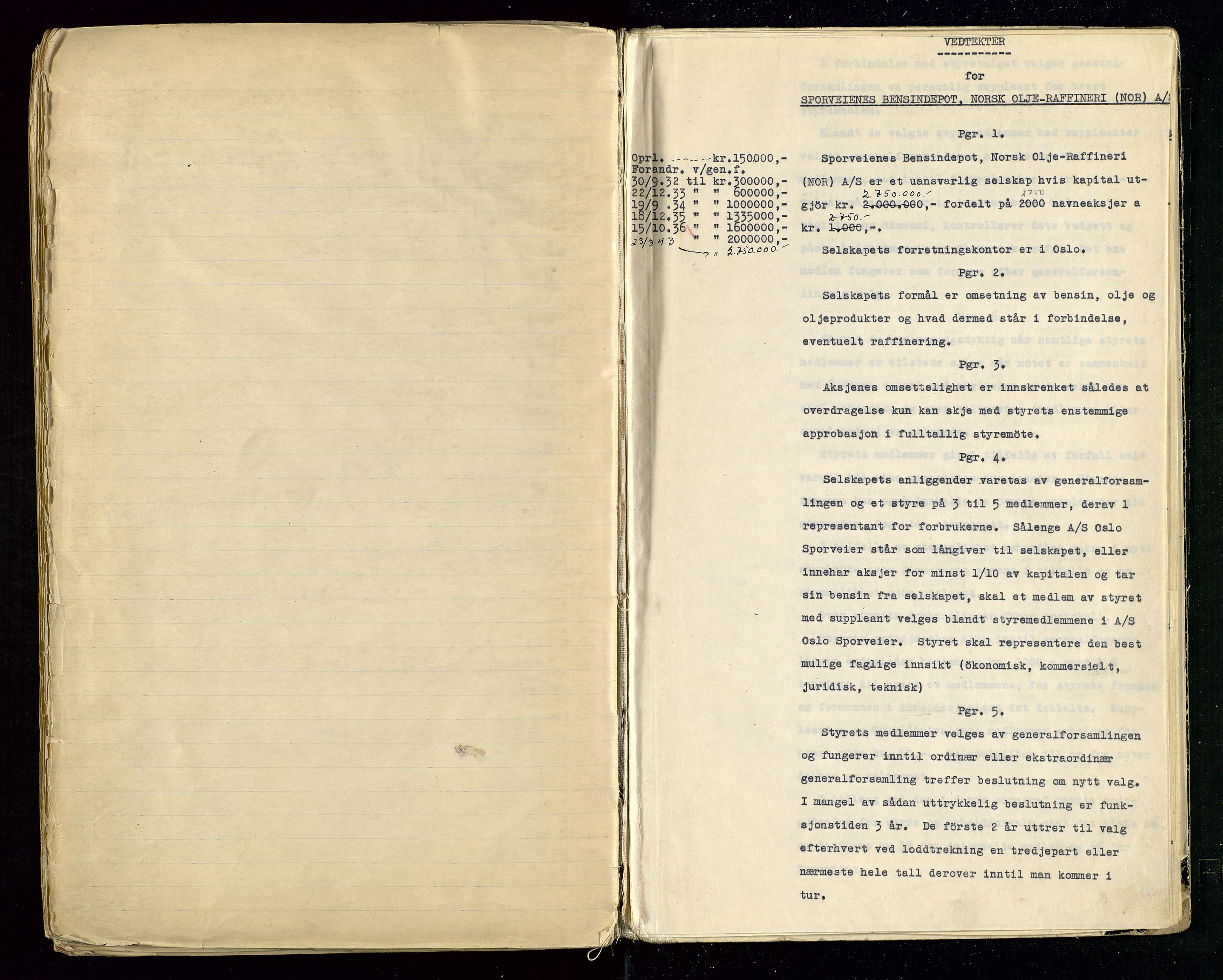 Pa 1514 - Sporveienes Bensindepot, Norsk Oljeraffineri A/S, SAST/A-101919/A/L0001/0001: Styreprotokoll. Forhandlingsprotokoll Arbeidsutvaget / Styreprotokoll, 1932-1949, p. 111