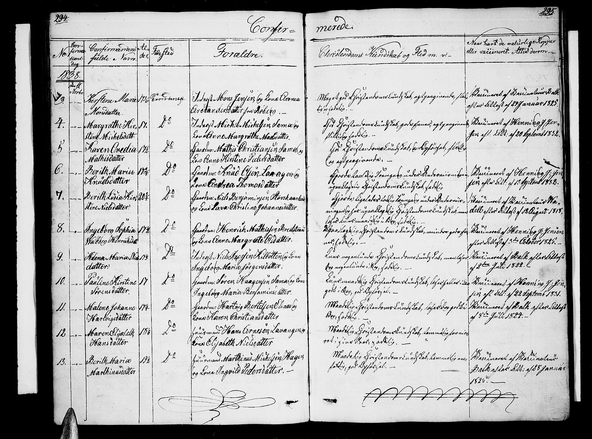 Trondenes sokneprestkontor, SATØ/S-1319/H/Hb/L0005klokker: Parish register (copy) no. 5, 1834-1845, p. 294-295