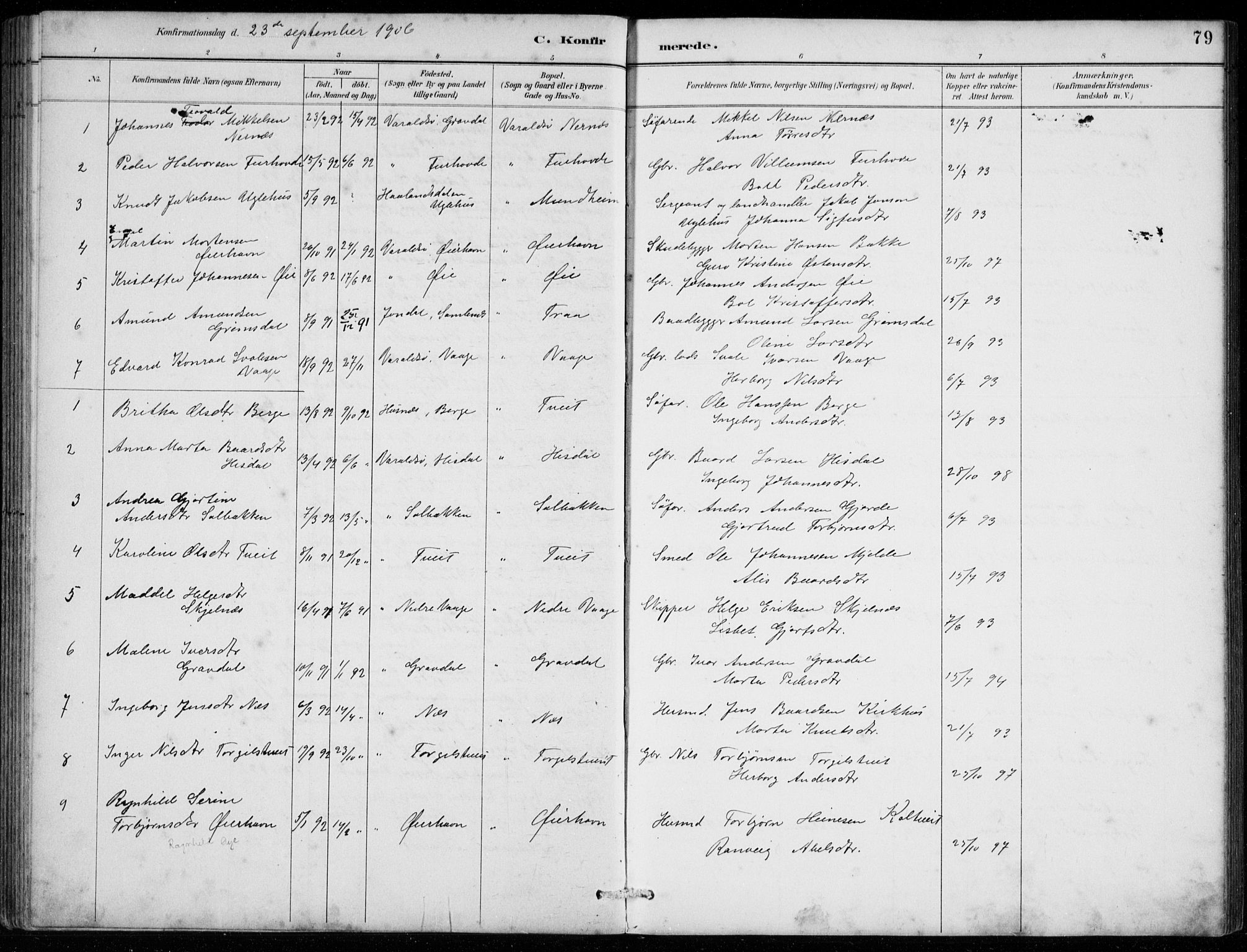 Strandebarm sokneprestembete, SAB/A-78401/H/Hab: Parish register (copy) no. C  1, 1891-1913, p. 79