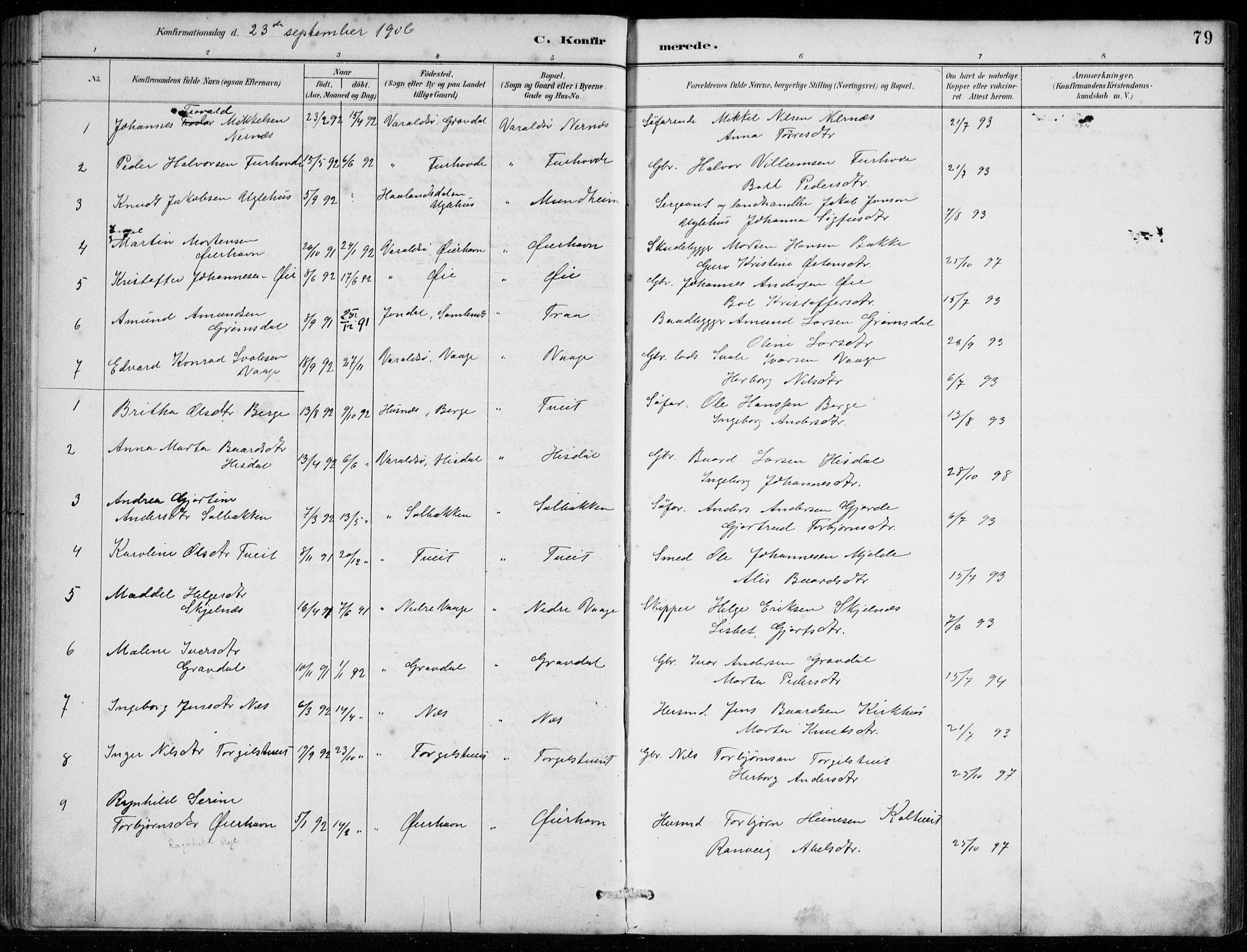 Strandebarm sokneprestembete, AV/SAB-A-78401/H/Hab: Parish register (copy) no. C  1, 1891-1913, p. 79