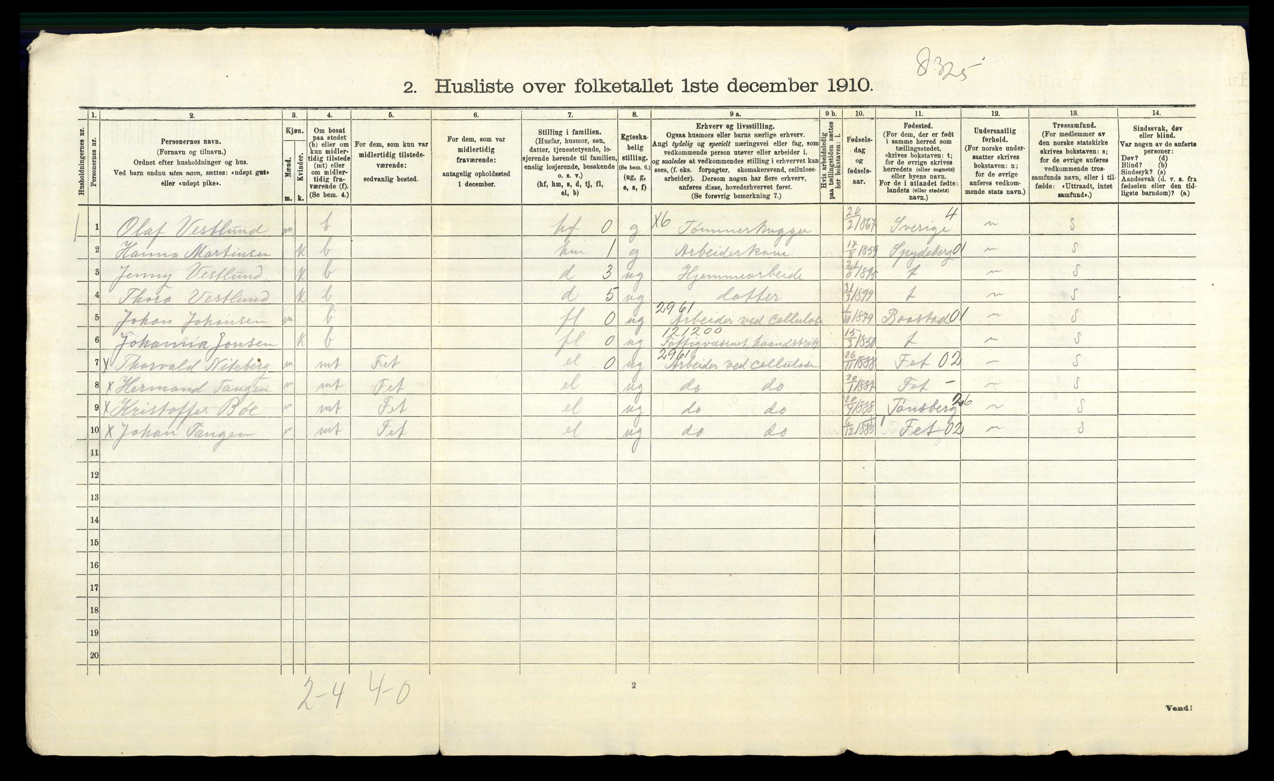 RA, 1910 census for Enebakk, 1910, p. 44