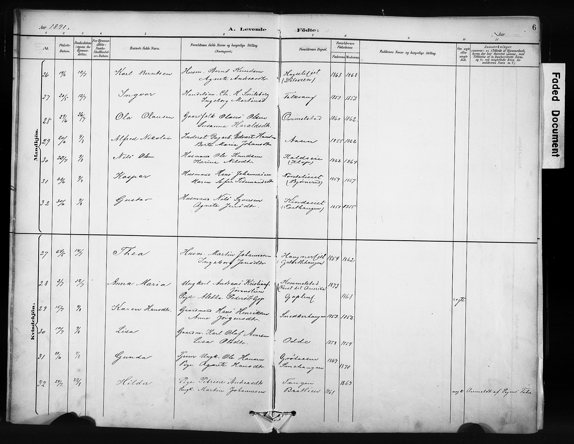 Nordre Land prestekontor, AV/SAH-PREST-124/H/Ha/Hab/L0012: Parish register (copy) no. 12, 1891-1909, p. 6