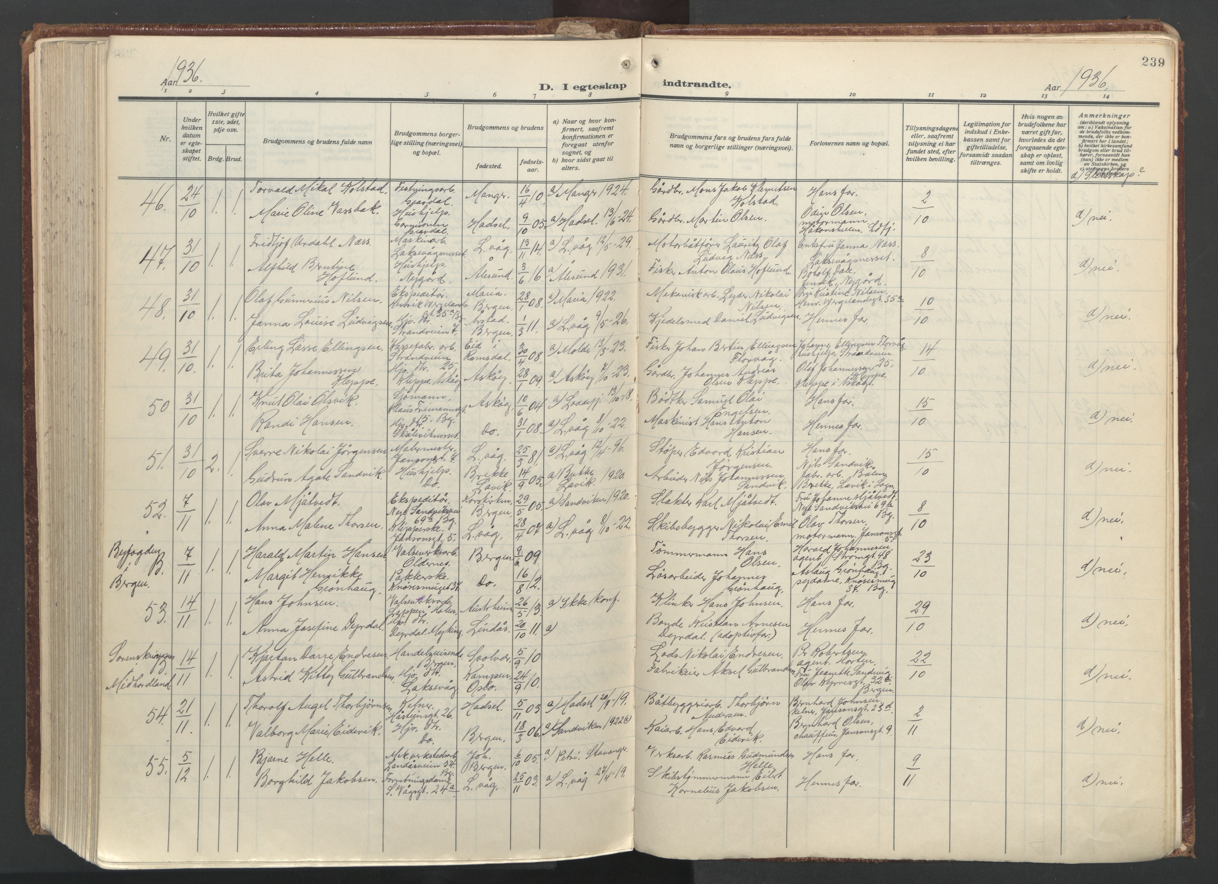 Laksevåg Sokneprestembete, SAB/A-76501/H/Ha/Haa/Haac/L0001: Parish register (official) no. C 1, 1925-1944, p. 239