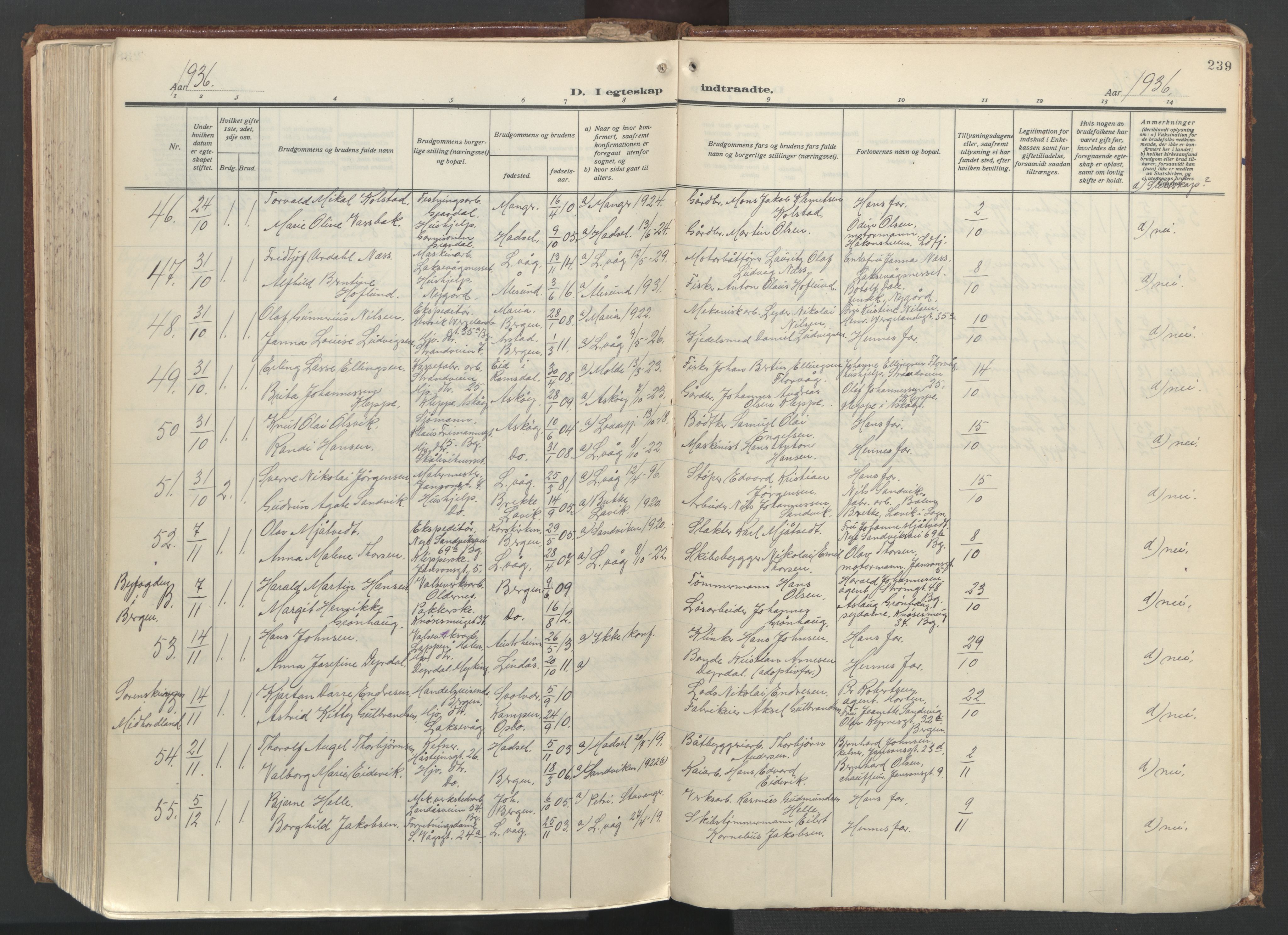 Laksevåg Sokneprestembete, AV/SAB-A-76501/H/Ha/Haa/Haac/L0001: Parish register (official) no. C 1, 1925-1944, p. 239