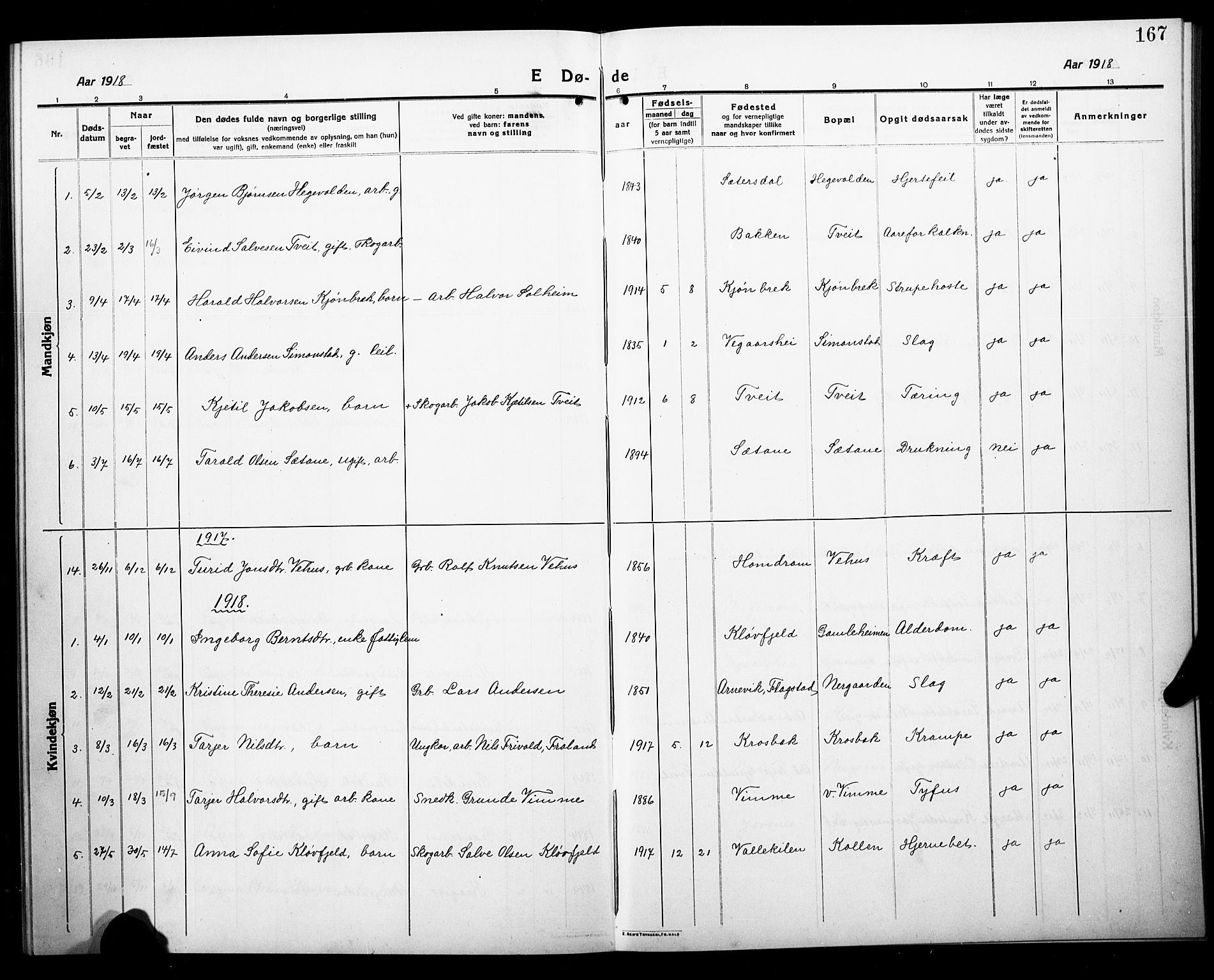 Åmli sokneprestkontor, AV/SAK-1111-0050/F/Fb/Fbc/L0006: Parish register (copy) no. B 6, 1915-1929, p. 167