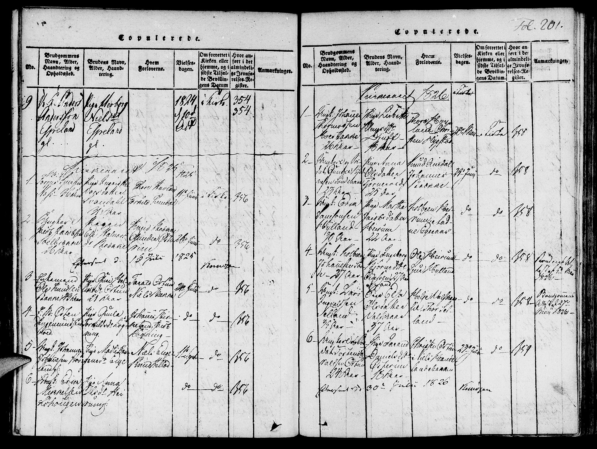 Suldal sokneprestkontor, SAST/A-101845/01/IV/L0007: Parish register (official) no. A 7, 1817-1838, p. 201