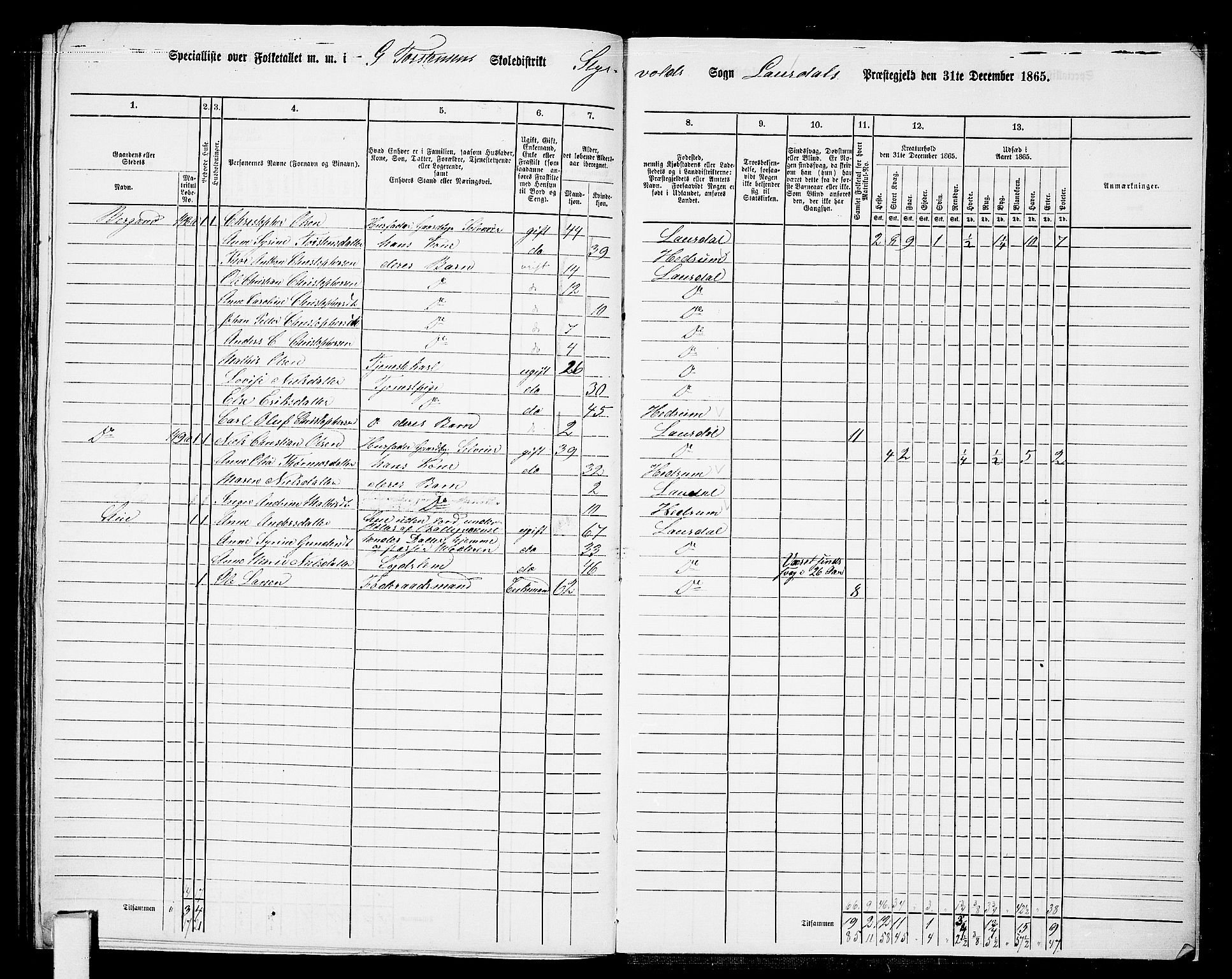 RA, 1865 census for Lardal, 1865, p. 108