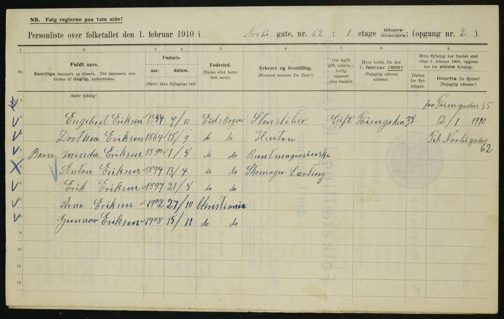 OBA, Municipal Census 1910 for Kristiania, 1910, p. 69680