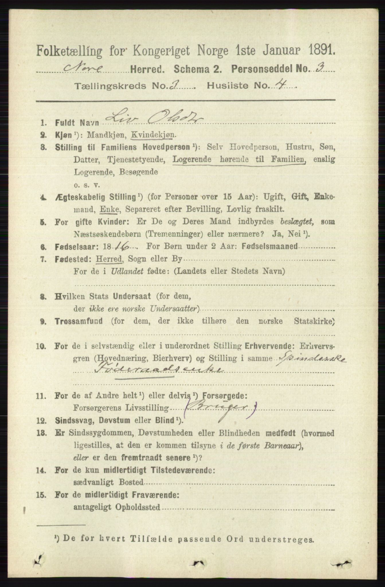 RA, 1891 census for 0633 Nore, 1891, p. 754