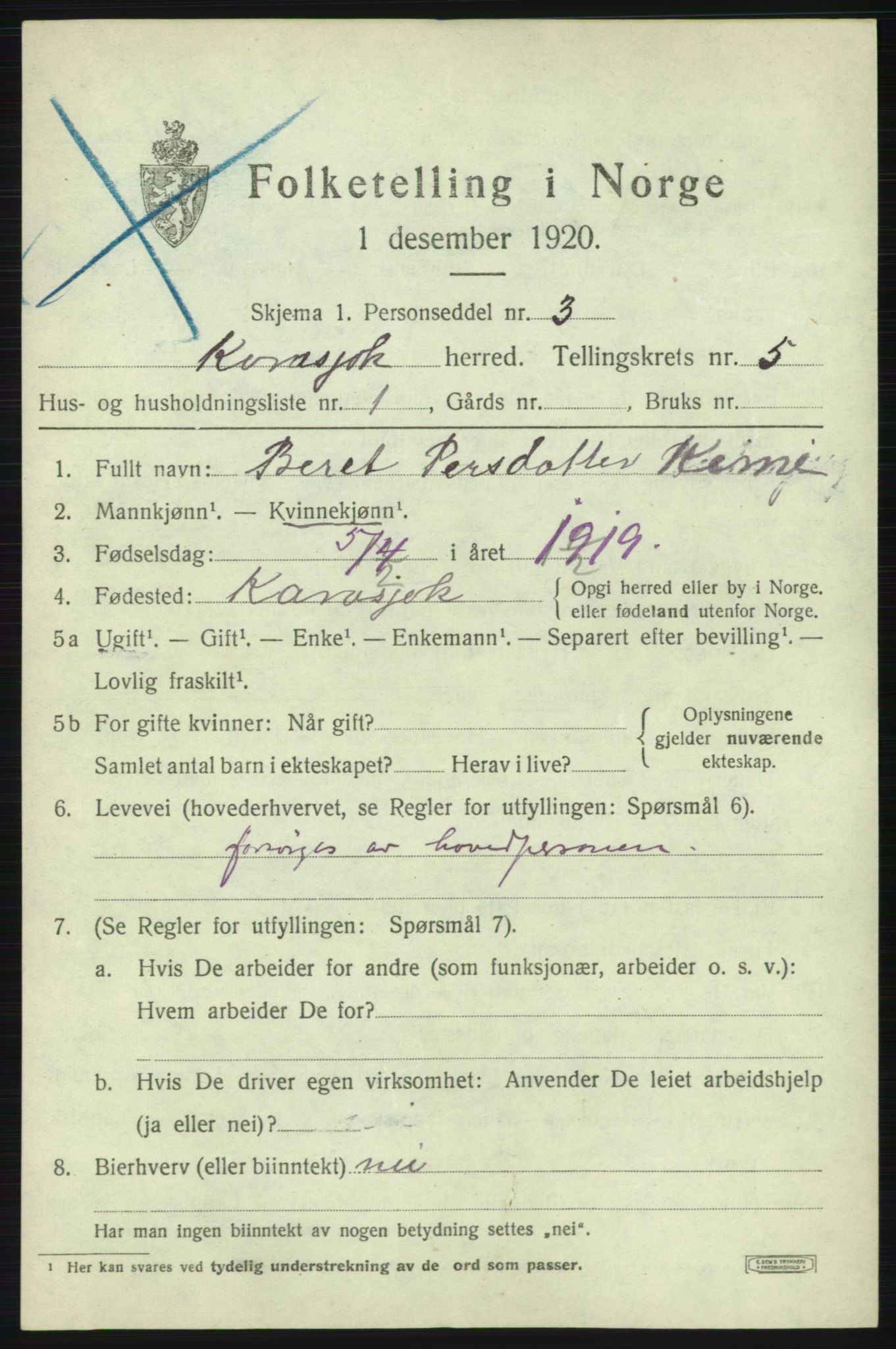 SATØ, 1920 census for Karasjok, 1920, p. 1782