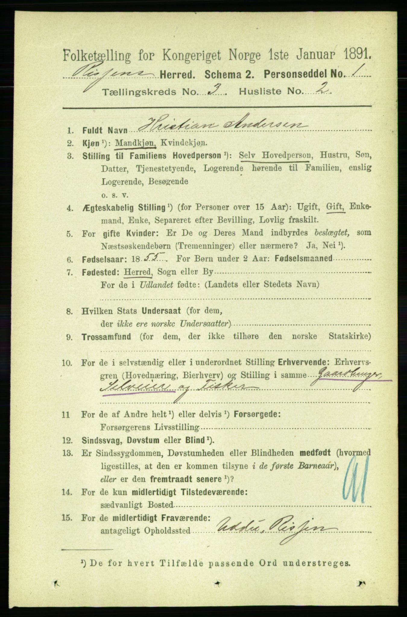 RA, 1891 census for 1624 Rissa, 1891, p. 1592