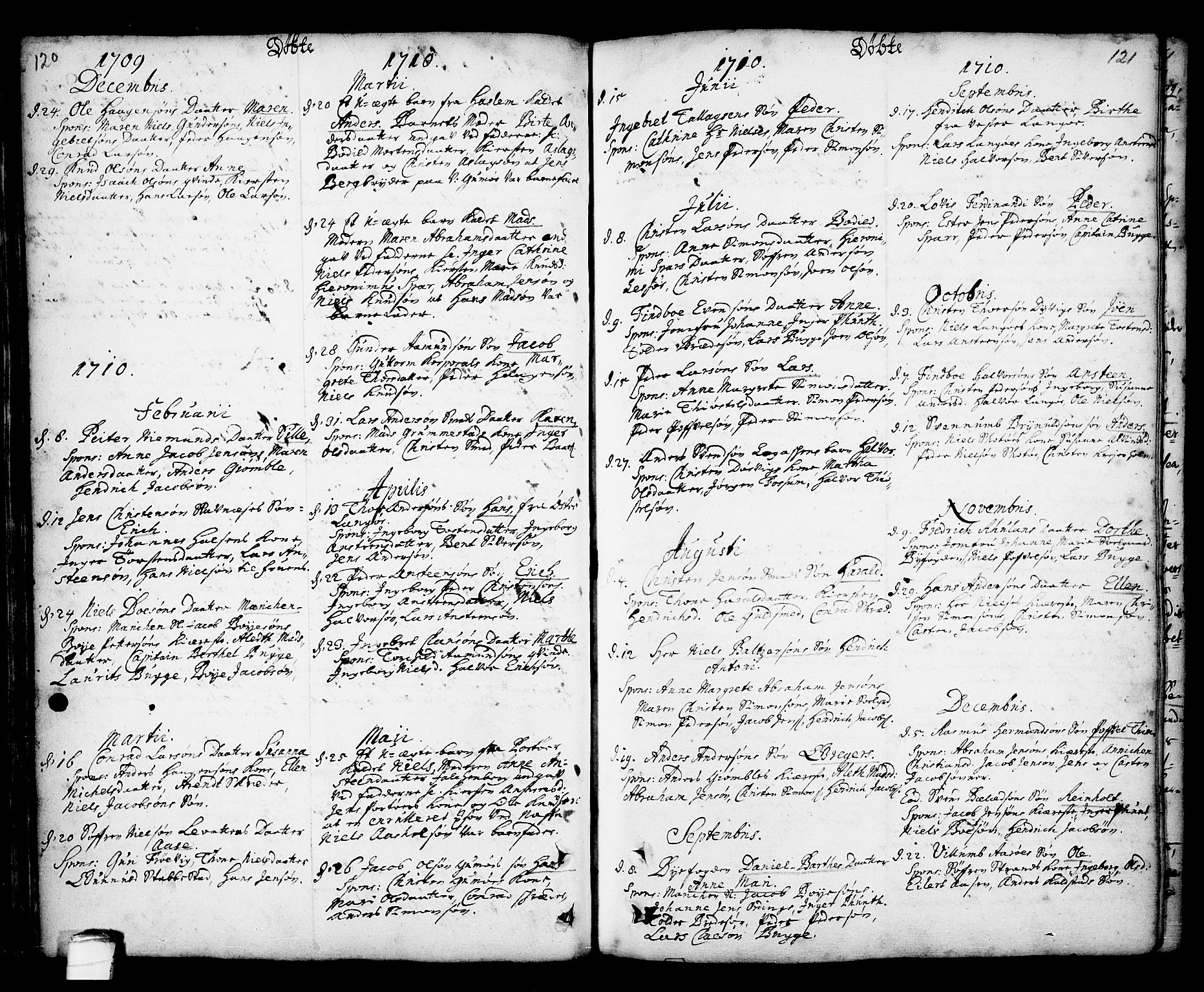 Kragerø kirkebøker, SAKO/A-278/F/Fa/L0001: Parish register (official) no. 1, 1702-1766, p. 120-121