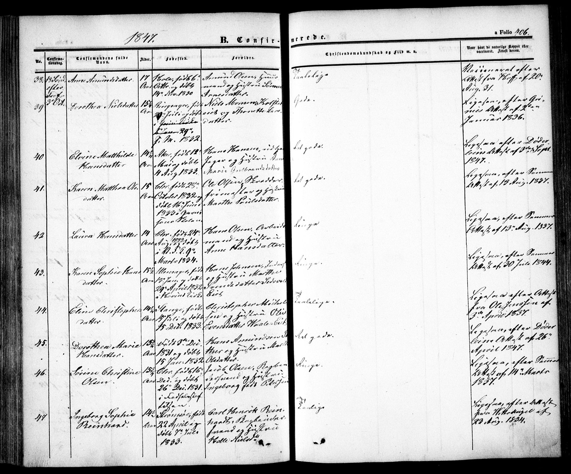 Oslo domkirke Kirkebøker, SAO/A-10752/F/Fa/L0013: Parish register (official) no. 13, 1844-1864, p. 406